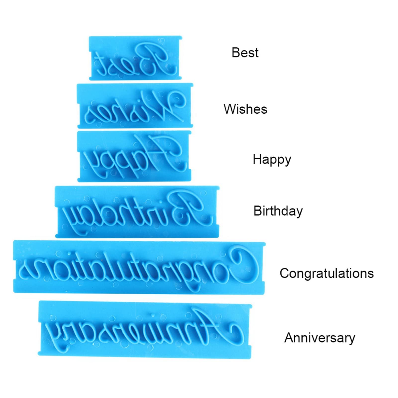 3-Piece Blue Handwriting Letter Cake Embosser Set - Cookie Stamp & DIY Plastic Molds for Cake Decorating, Baking, and Creative Dessert Printing - Perfect for Birthdays, Weddings, and Special Occasions
