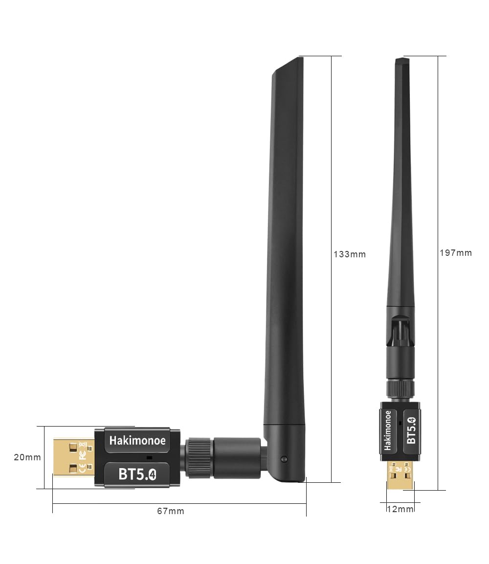 Long Range Bluetooth 5.4 Adapter for PC & Laptop - Wireless USB Dongle with 5dBi Antenna - Compatible with Windows 11/10/8.1/7 - Plug & Play for Headphones, Speakers, Mouse, Keyboard & Printer - Perfect for Home Office, Gaming & Wireless Audio Streaming