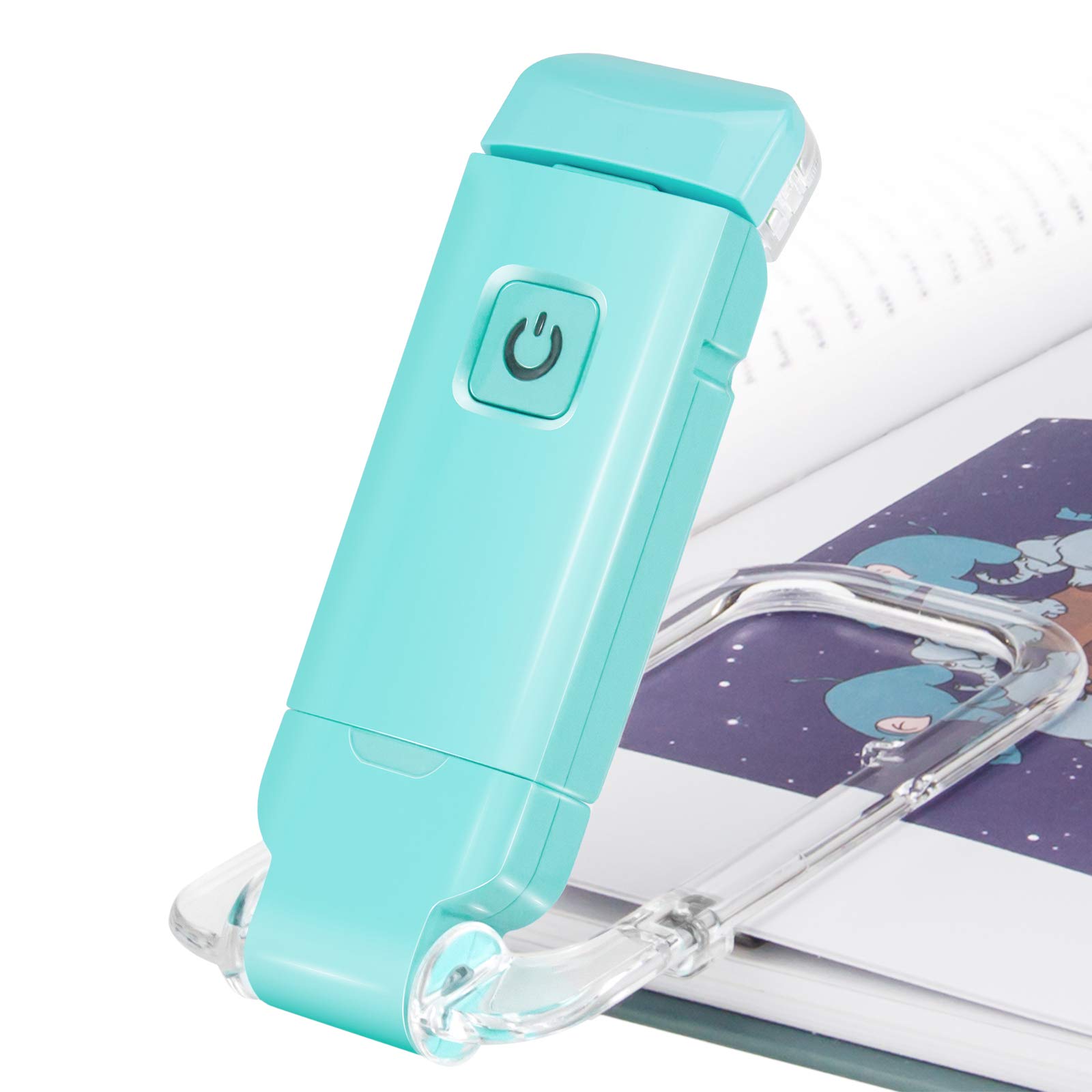 BIGLIGHT Amber LED Clip On Book Light - USB Rechargeable Reading Light with 2 Brightness Levels for Eye Protection - Perfect for Bedtime Reading, Kids Books, and Nighttime Study - Mint Green