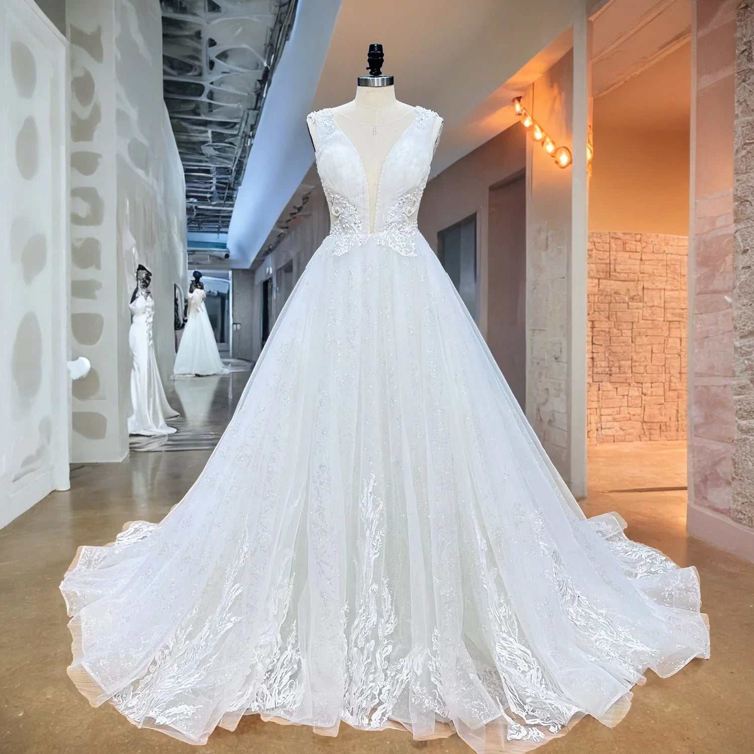 Elegant Off-the-Shoulder A-Line Wedding Dress with Pearl Embellishments & Illusion Back - Perfect for Beach, Garden and Church Weddings