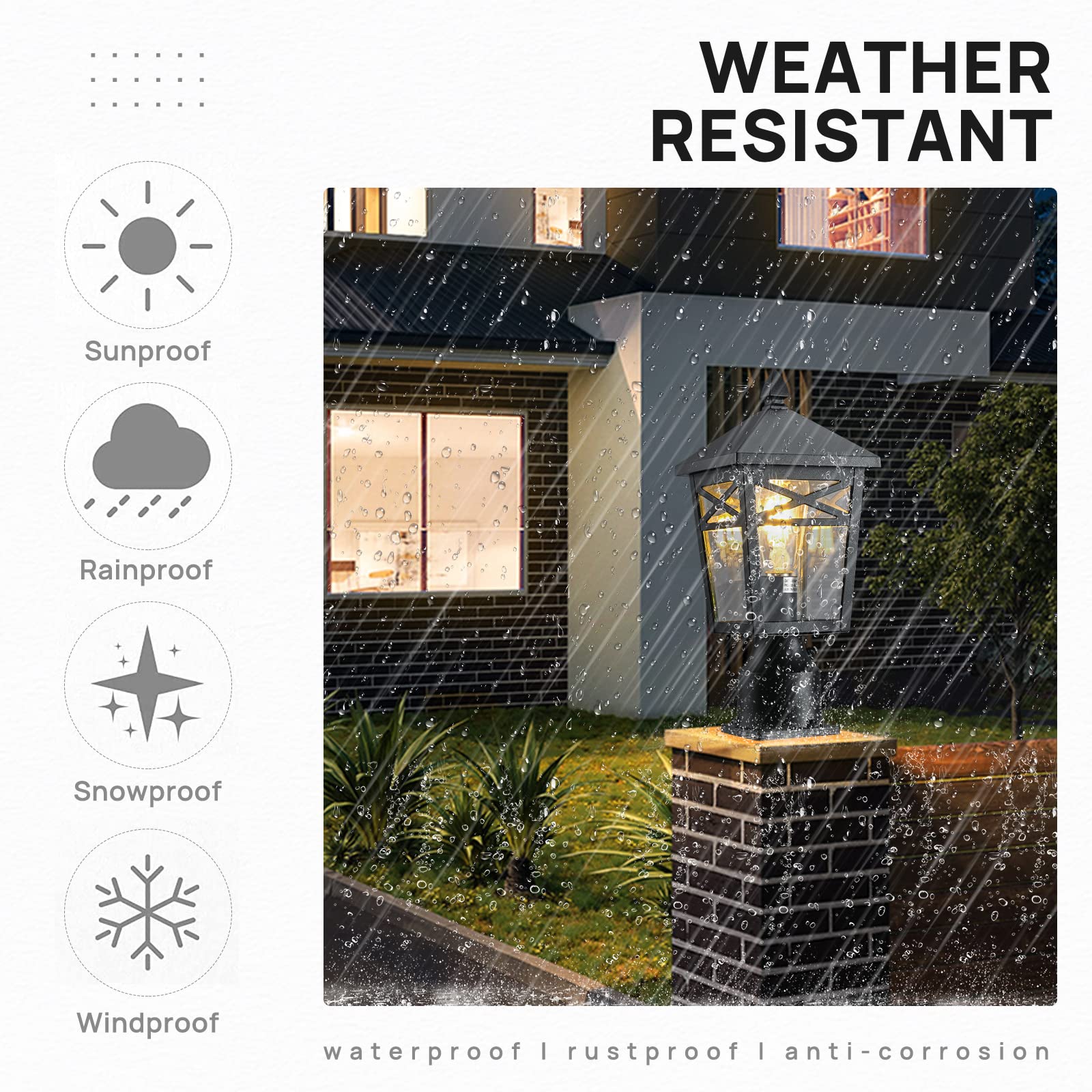1-Light Dusk to Dawn Outdoor Post Light Fixture - Black Exterior Lamp with Clear Glass for Patio, Garden & Driveway Lighting | Weatherproof Post Light for Yard, Walkway & Landscape Illumination
