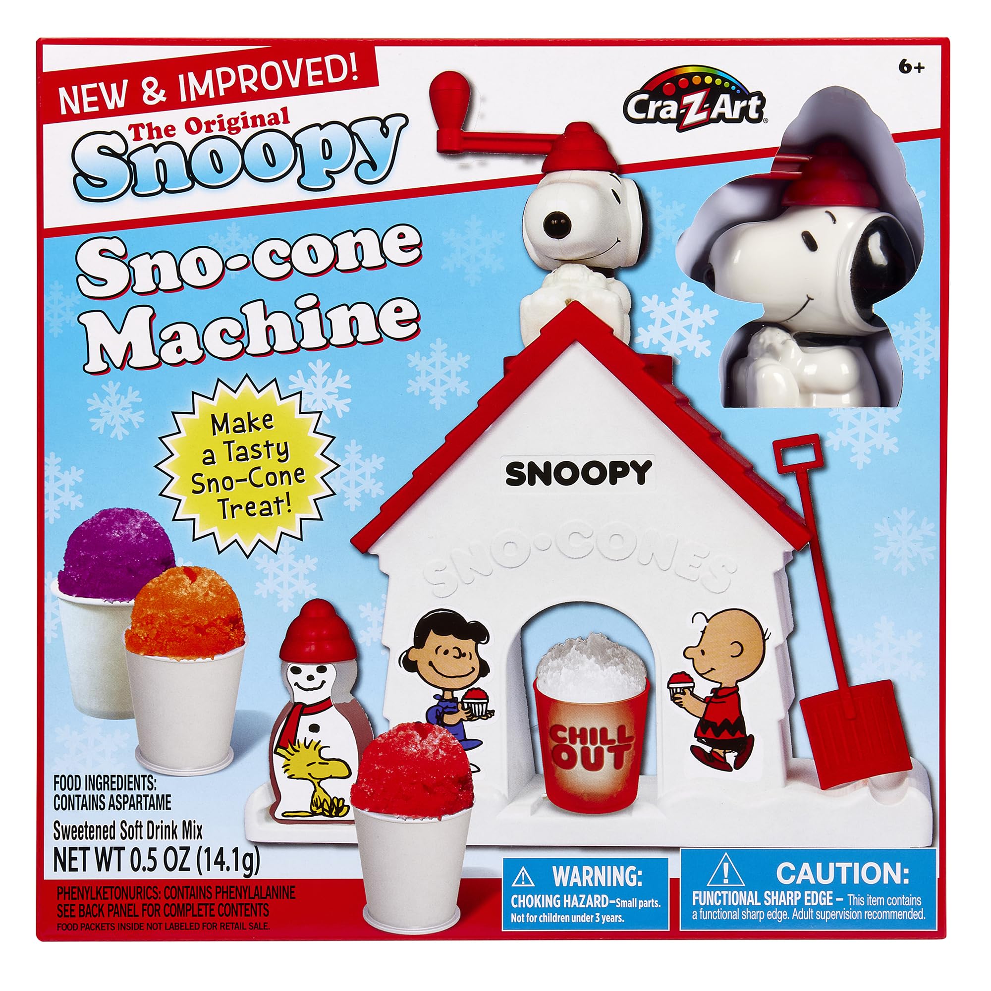 **Snoopy Snow Cone Maker Machine - Shaved Ice Maker with Fruit Punch Flavor Packets - Fun Snoopy House Design - Perfect for Kids Parties, Summer Treats & Family Gatherings - Ages 6+ (White)**