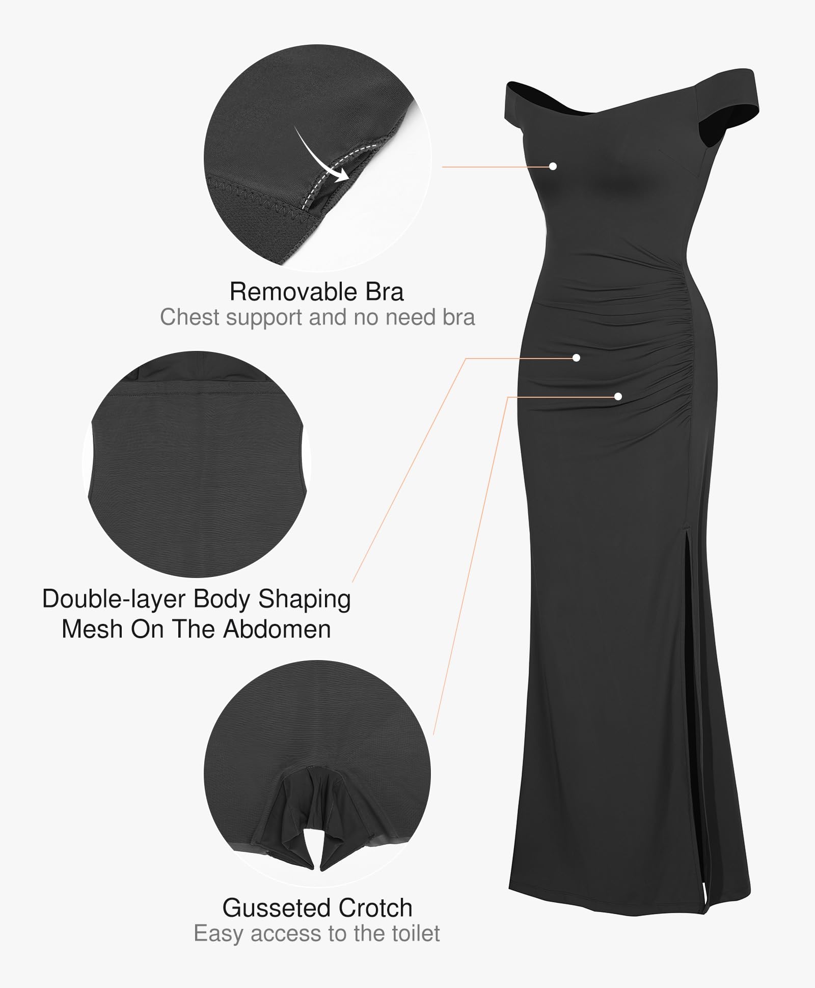 Popilush Off Shoulder Maxi Dress with Built-in Shapewear - Slimming Formal Summer Dress for Women 2024 | Perfect for Weddings, Parties & Special Occasions