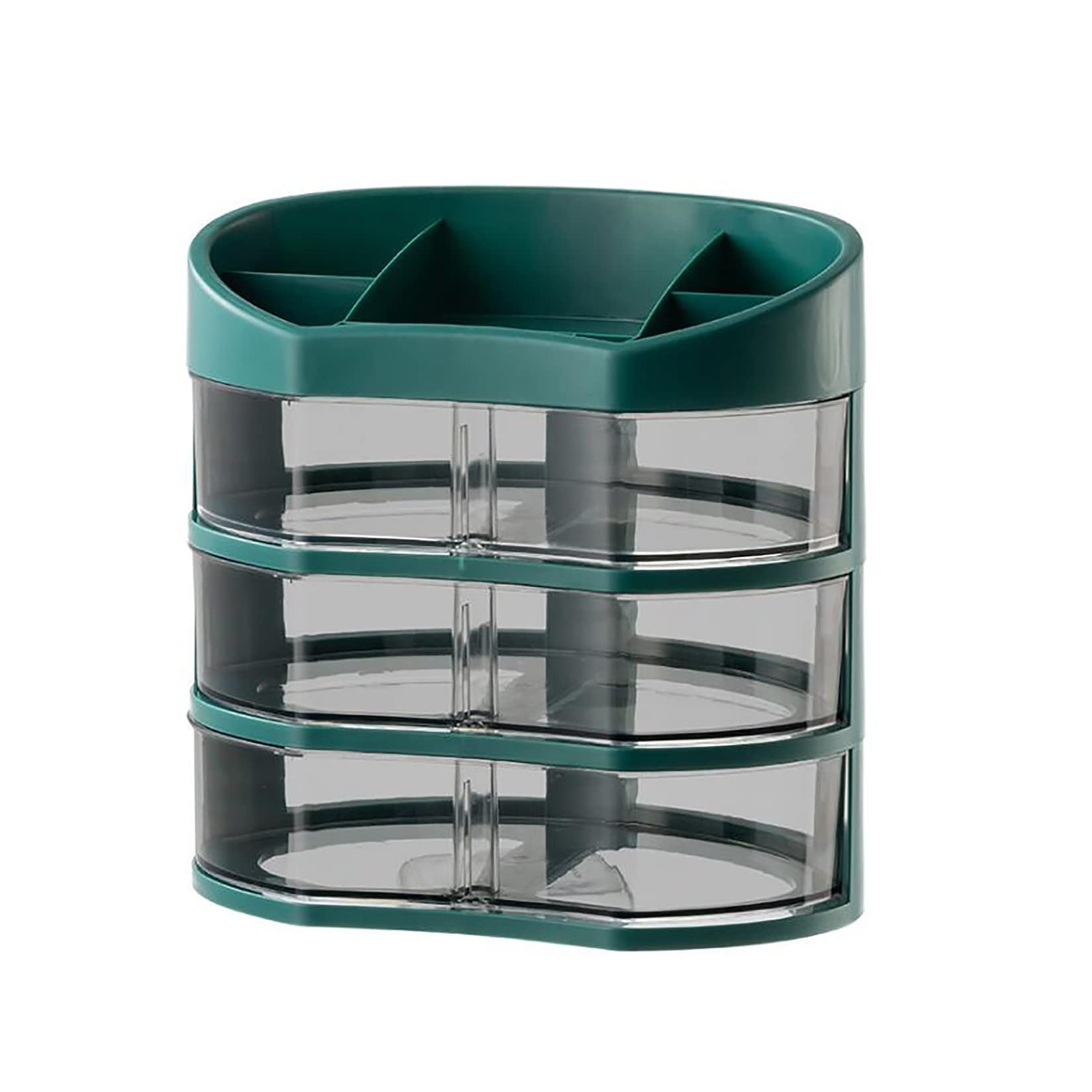 Errzom 3-Tier Rotating Makeup Organizer - Adjustable Spinning Cosmetic & Jewelry Storage Case with Large Capacity - Perfect for Bathroom Vanity, Dresser, Bedroom Countertop & Makeup Studio Organization (Green)