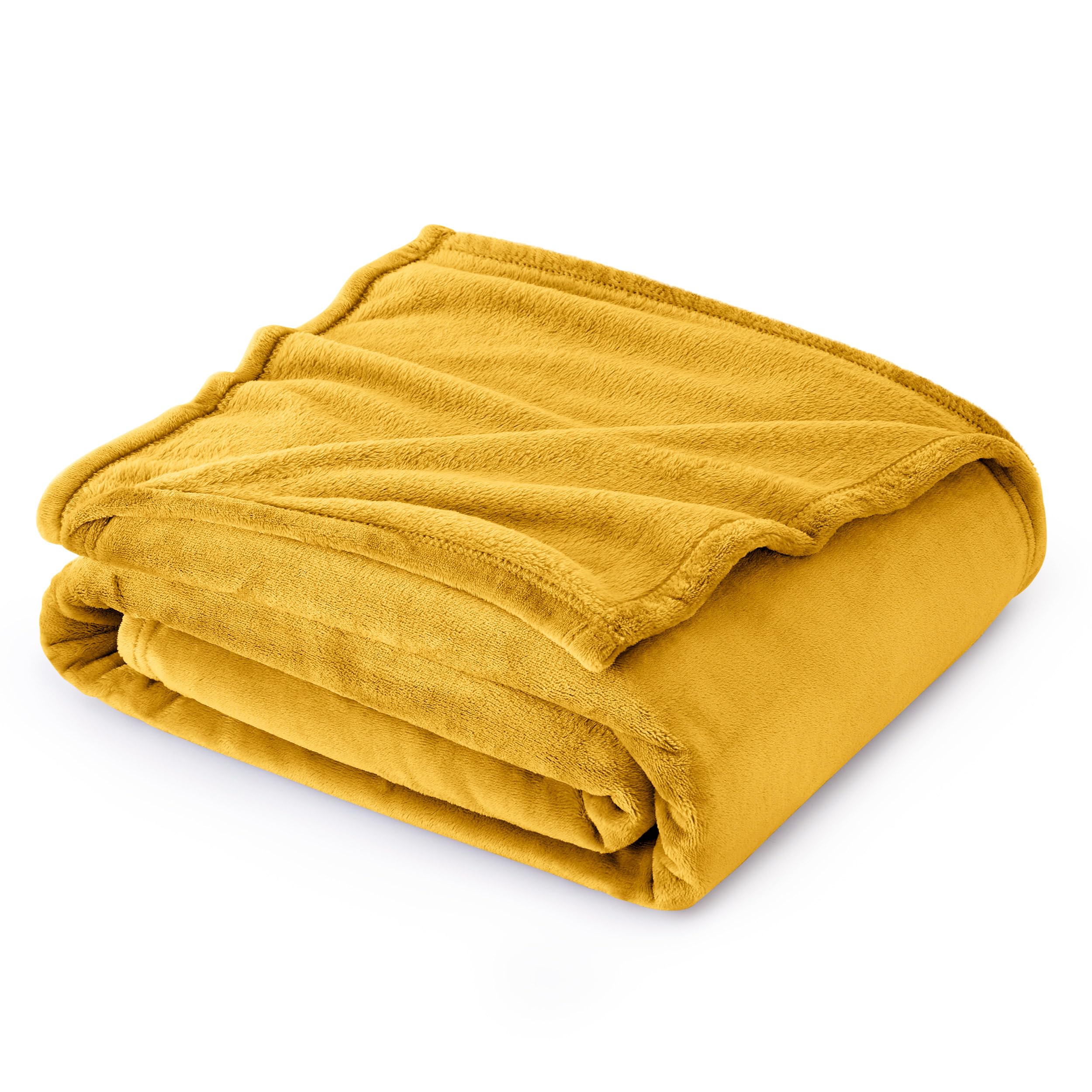 Bedsure Mustard Yellow Fleece Blanket - Ultra Soft Lightweight Throw for Sofa, Couch, Bed - Cozy Gold Blanket for Camping, Travel & Home Decor - Perfect for Winter Nights, Movie Time & Gift Giving
