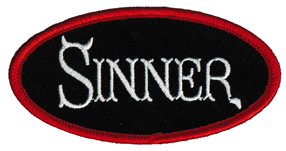 Religious Christian Iron-On Embroidered Patch - Sinner Embroidered Nametag Emblem for Jackets, Hats & Backpacks | Faith-Based DIY Clothing Accessory