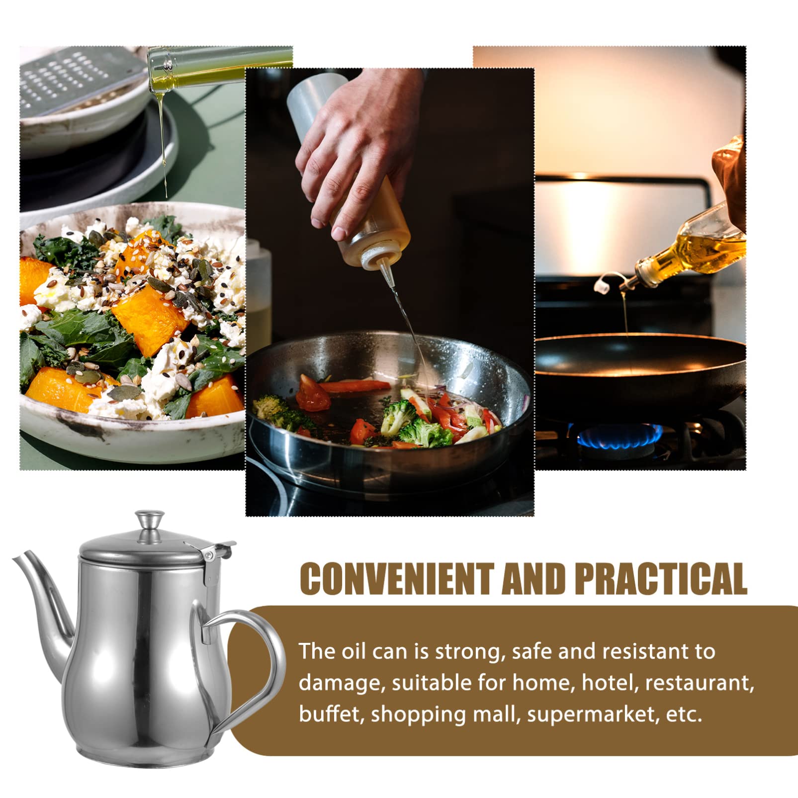 Angoily 24oz Stainless Steel Olive Oil Dispenser with Removable Strainer - Bacon Grease Container for Kitchen, Cooking, Frying, Baking & BBQ - Perfect for Pancakes, Salads & Grilling (Silver)