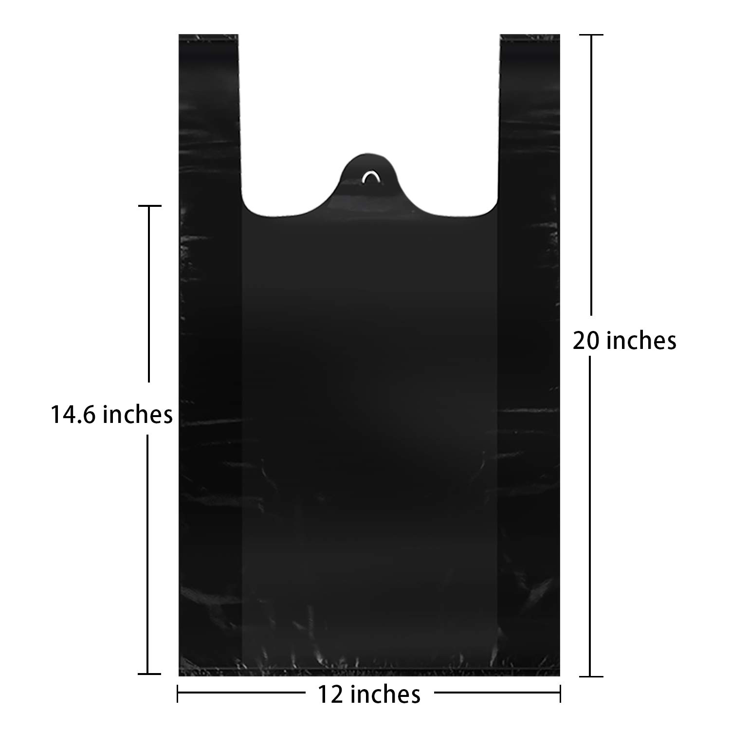 LazyMe Black Plastic T-Shirt Bags with Handles - 12x20 Inch Grocery Shopping Bags (50 Pack) for Retail Stores, Supermarkets & Convenience Stores - Perfect for Packaging, Customer Carryout & Bulk Purchases