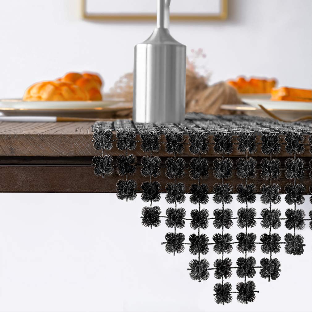 Valea Home Sparkle Clover Table Runner 12x72 Inch - Elegant Black Dining Room Decor for Halloween, Parties, and Everyday Use