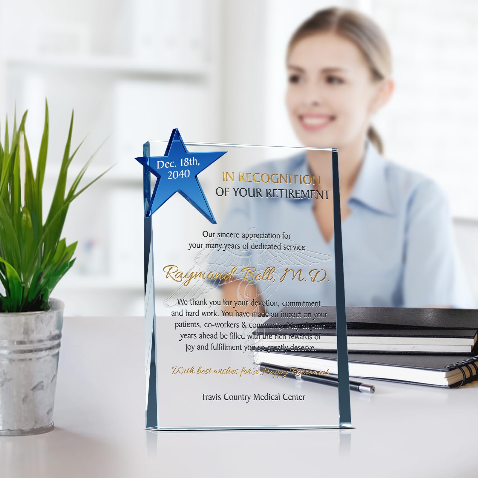Custom Engraved Crystal Star Retirement Plaque for Doctors & Nurses - Personalized with Name & Date - Unique Retirement Gift for Medical Professionals (8 Inch) - Perfect for Office Decor, Retirement Parties & Appreciation Ceremonies