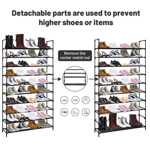10-Tier Shoe Rack Organizer - Space Saving Storage Shelf Holds 50 Pairs of Shoes | Model AMASR10 | Perfect for Closet, Bedroom & Entryway Organization