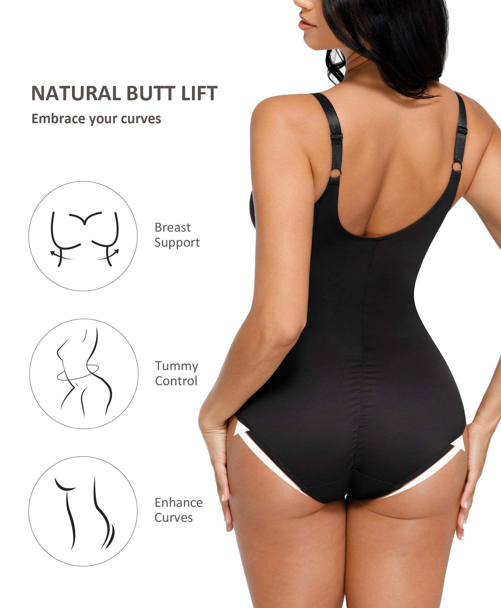 FeelinGirl Women's Tummy Control Shapewear Bodysuit - Deep V Neck Corset Body Shaper Top for Slimming & Smoothing | Perfect for Dresses, Workout & Special Occasions