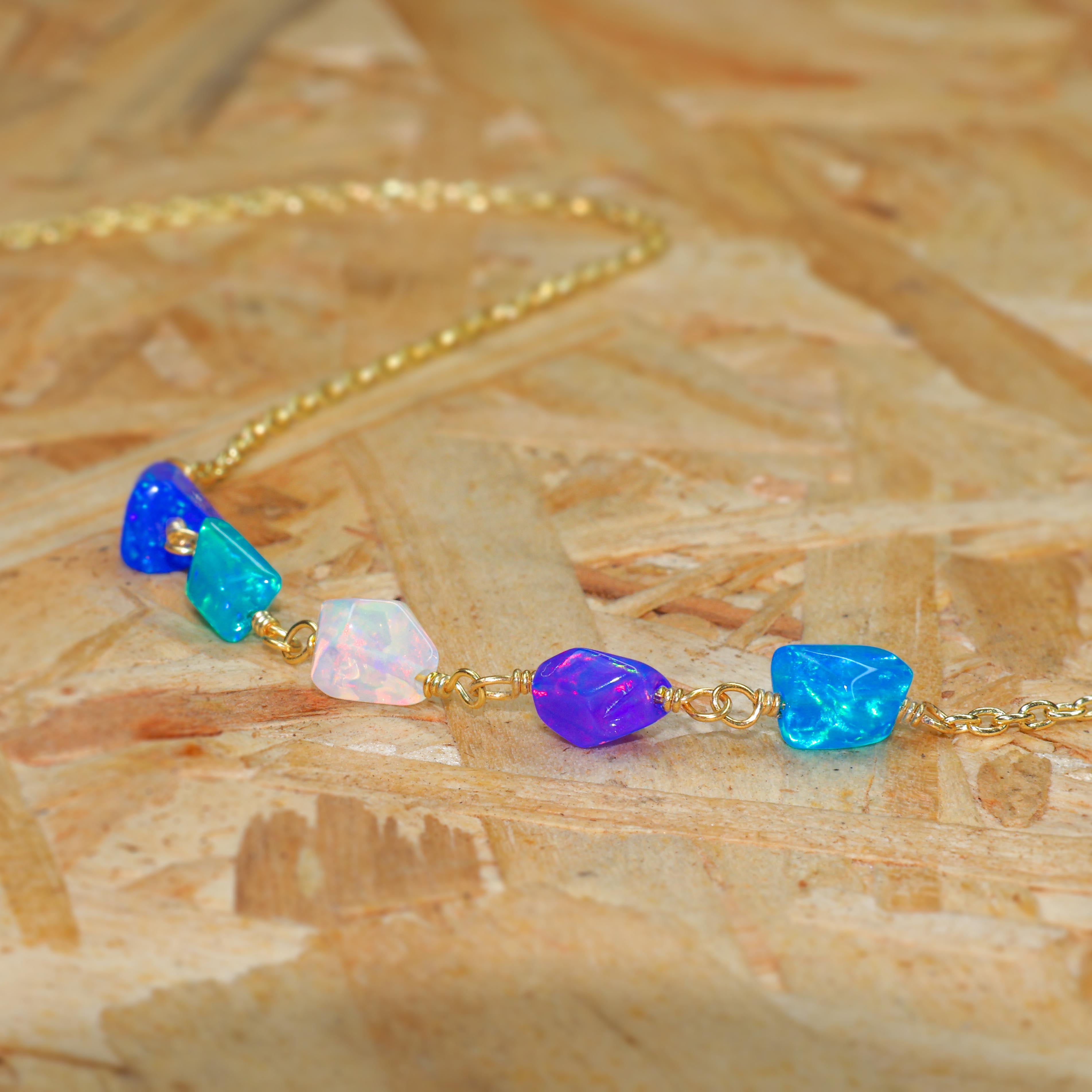 Natural Multicolor Opal Beaded Chain Necklace - Elegant Handmade Jewelry for Women, Boho Chic Accessory for Parties, Weddings & Everyday Wear