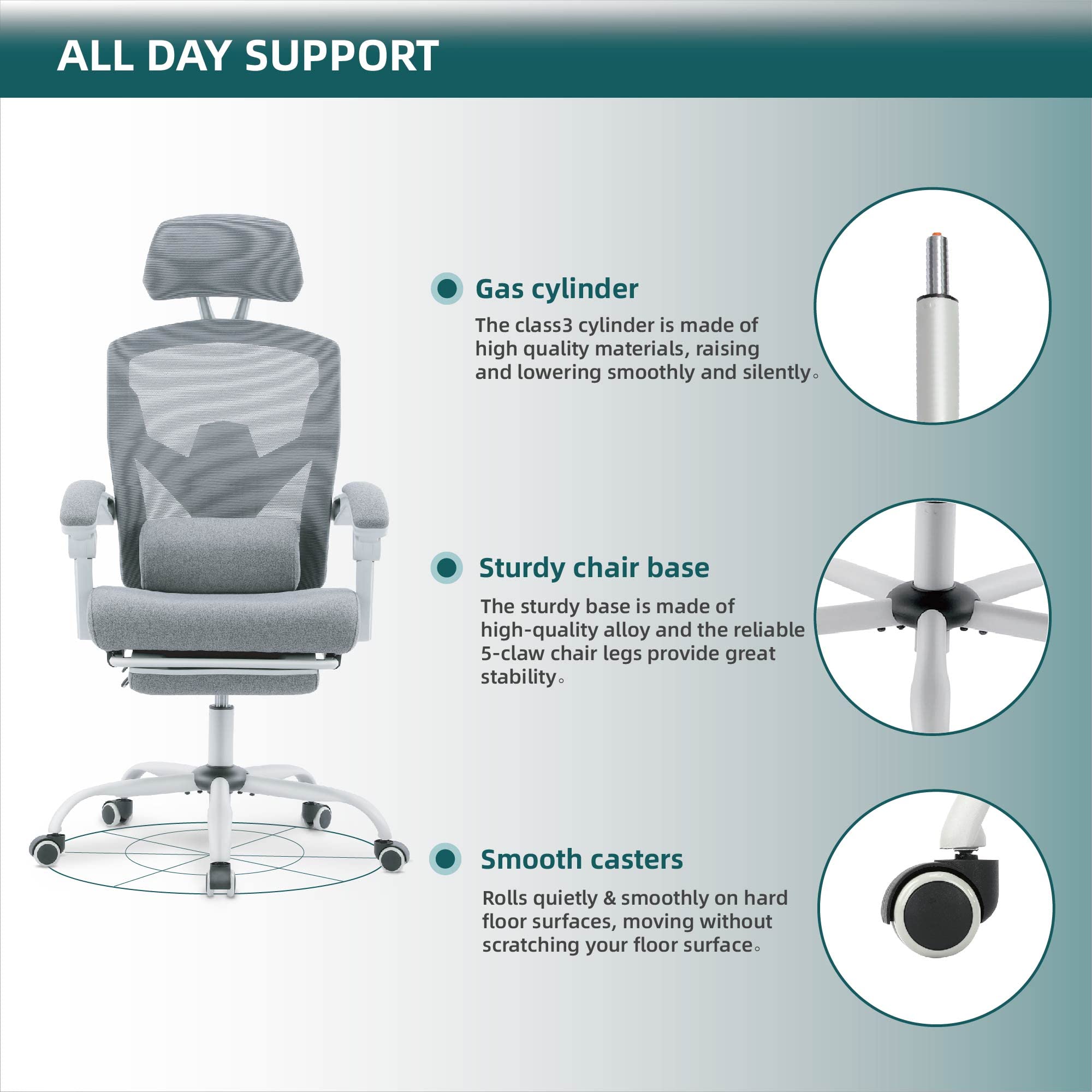 Ergonomic Office & Gaming Chair - High Back Mesh Computer Desk Chair with Lumbar Support, Adjustable Arms & Wheels - Comfortable Swivel Reclining Chair for Home Office, Gaming & Study - Perfect for Long Work Hours & Esports Sessions