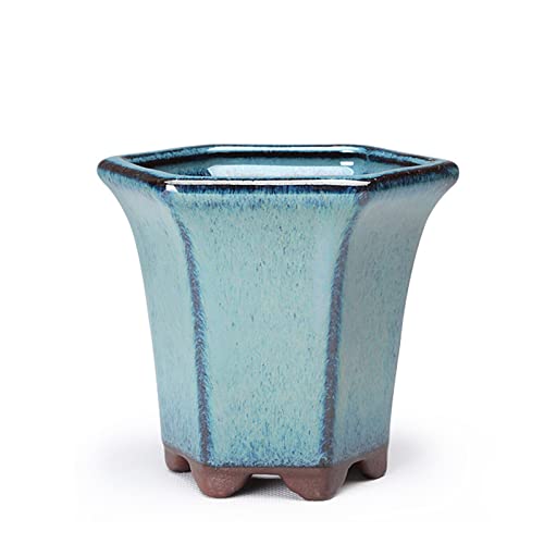 VALINK Glazed Ceramic Succulent Planter with Drainage Hole - Modern Polygonal Flower Pot for Indoor & Outdoor Plants - Perfect for Home, Office, Garden Decor