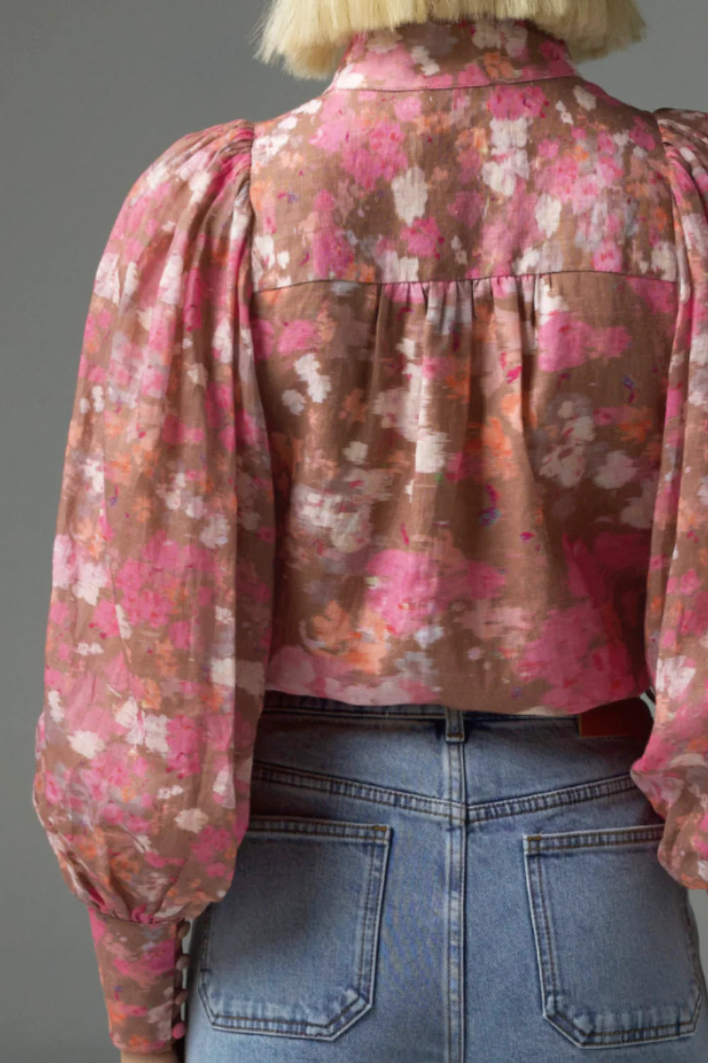 Atlas Blush Blur Long Sleeve Blouse with Front Buttons - Elegant Office Wear & Casual Outfit for Women
