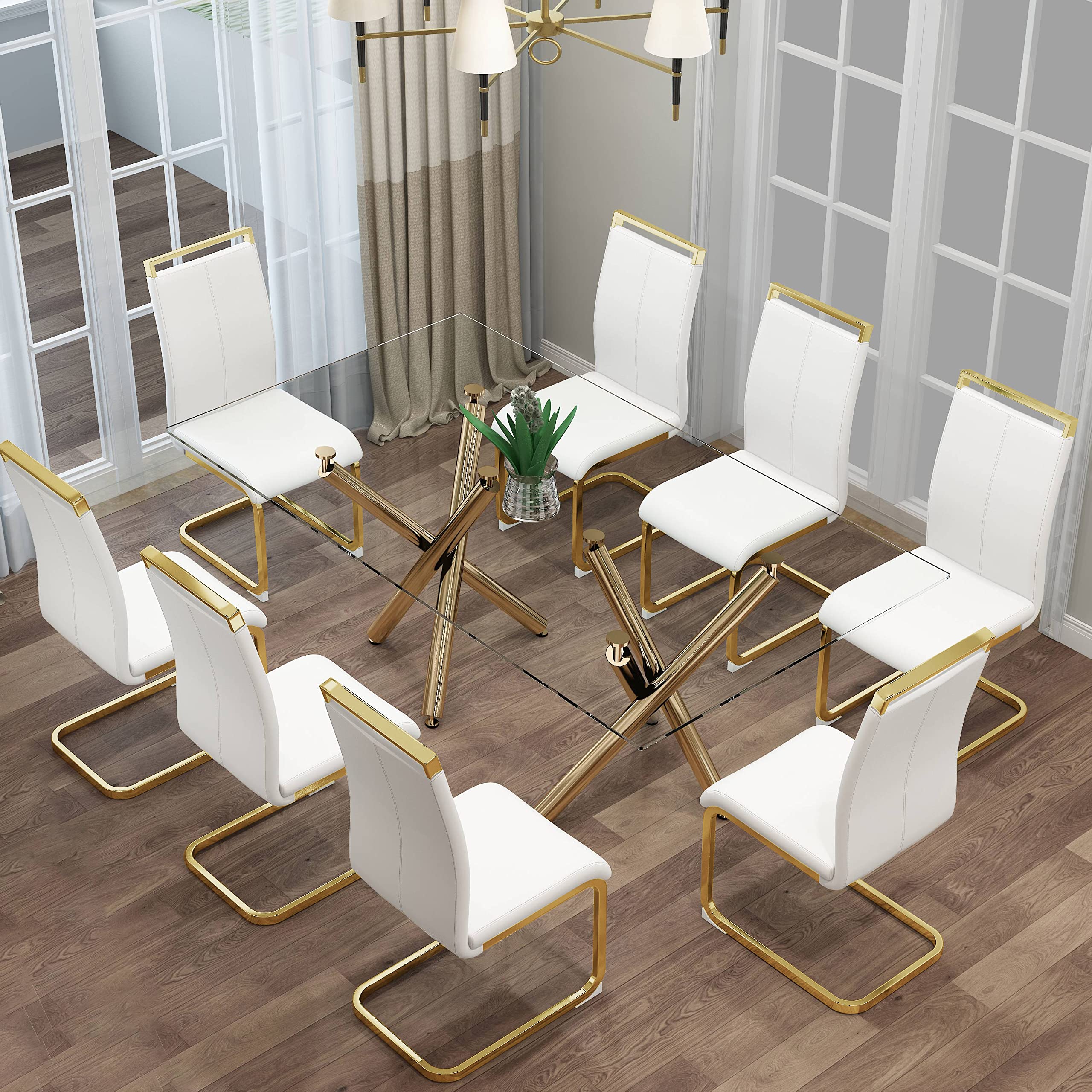 Baysitone Modern Dining Chairs Set of 4 - Gold Legs Faux Leather Padded High Back Chairs for Kitchen, Dining Room & Living Room - Elegant White Seating for Home Decor & Entertaining