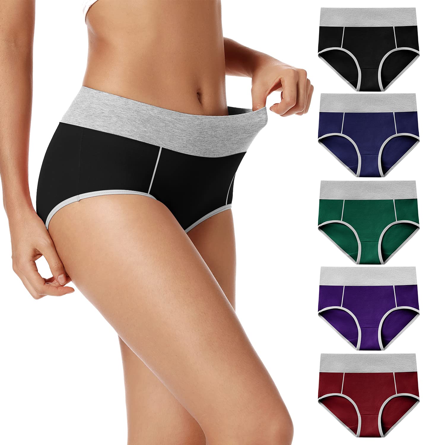 POKARLA Women's Cotton High Waist Underwear - Soft Breathable Full Coverage Briefs for Postpartum, Plus Size & Everyday Comfort - Perfect for Maternity, Yoga & Lounge Wear