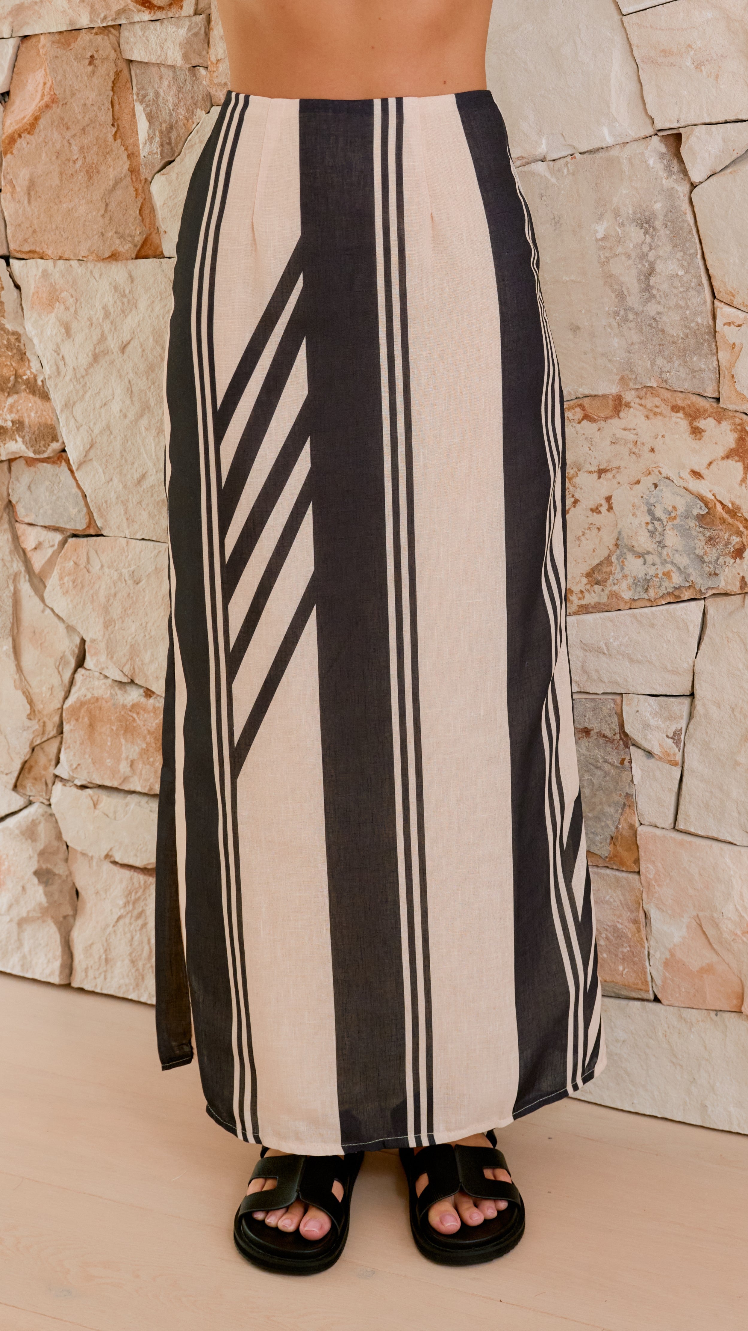 Jayme Midi Skirt for Women - Black & Cream Striped Flowy Skirt | Casual & Office Wear | Perfect for Work, Date Night & Summer Outfits