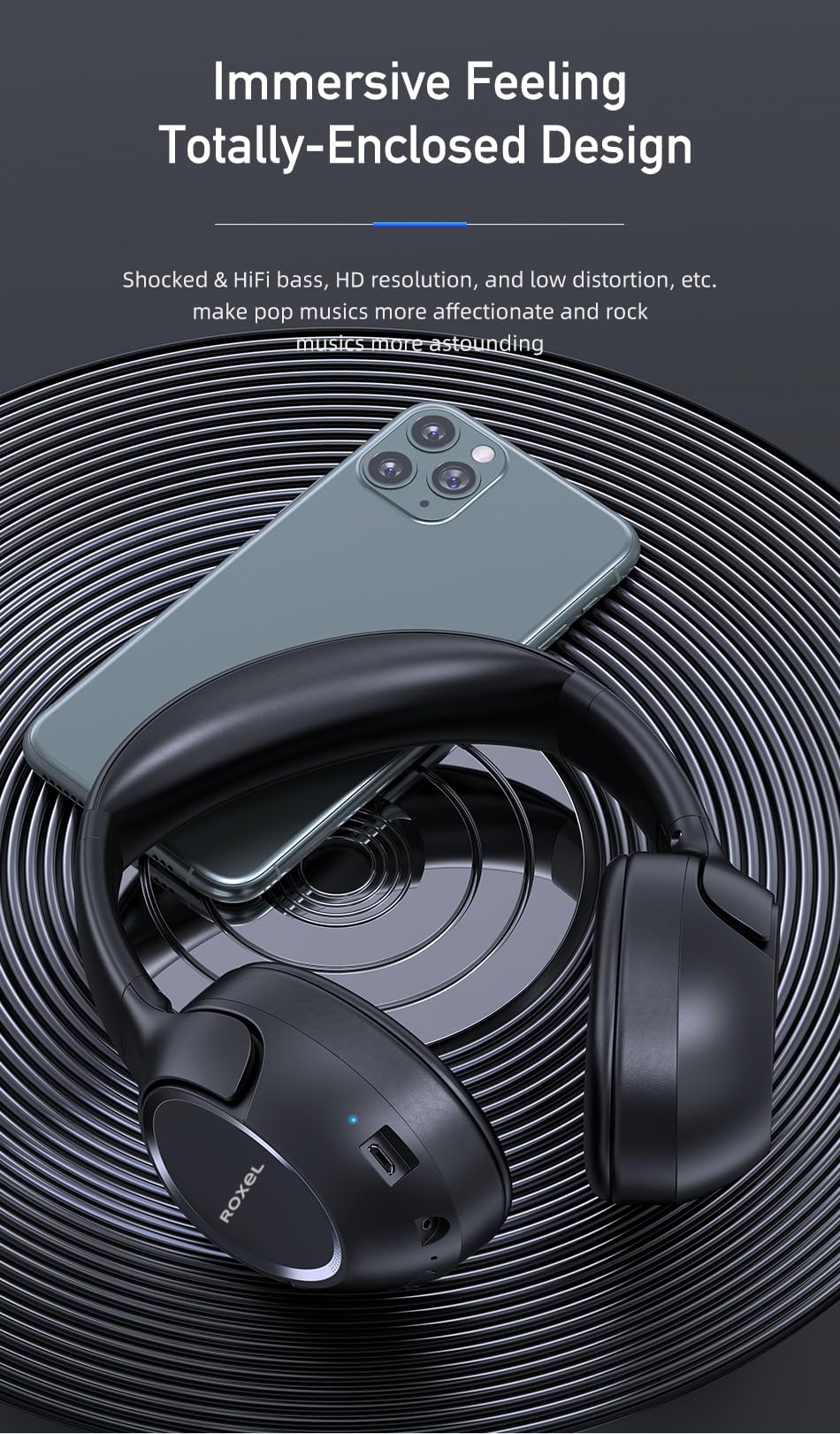 Roxel H700BT Wireless Over-Ear Headphones with Built-in Mic, 12H Playtime & 1H Fast Charge, Adjustable Foldable Lightweight Design, Deep Bass Stereo Sound - Perfect for Travel, Gaming & Music Listening