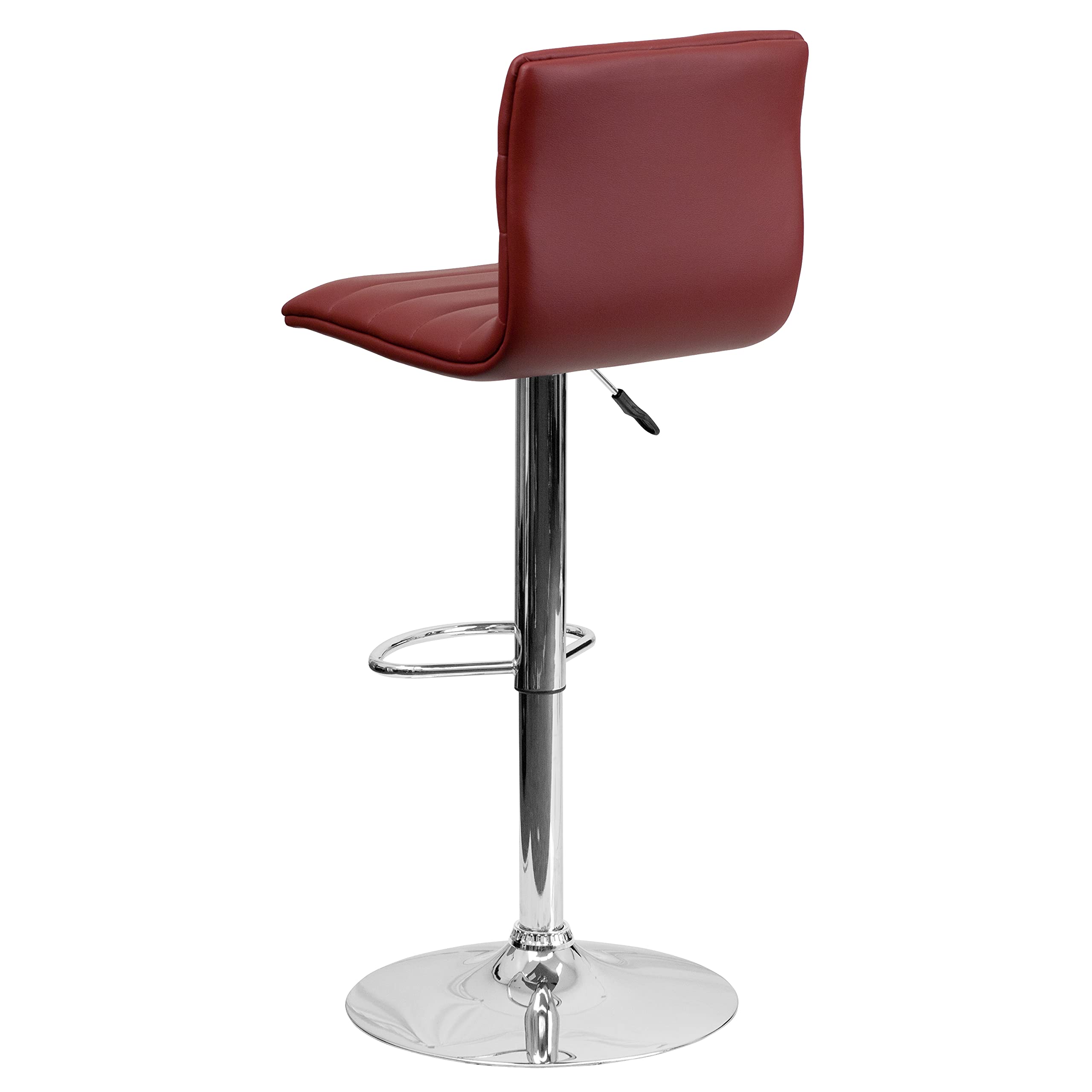 2 Pack Burgundy Vinyl Adjustable Height Bar Stools with Horizontal Stitch Back - Perfect for Kitchen Islands, Breakfast Bars & Home Bars