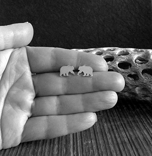 Handmade Bear Stud Earrings in Brushed Sterling Silver - USA Made Jewelry for Women, Perfect for Casual Wear, Gifts & Everyday Fashion