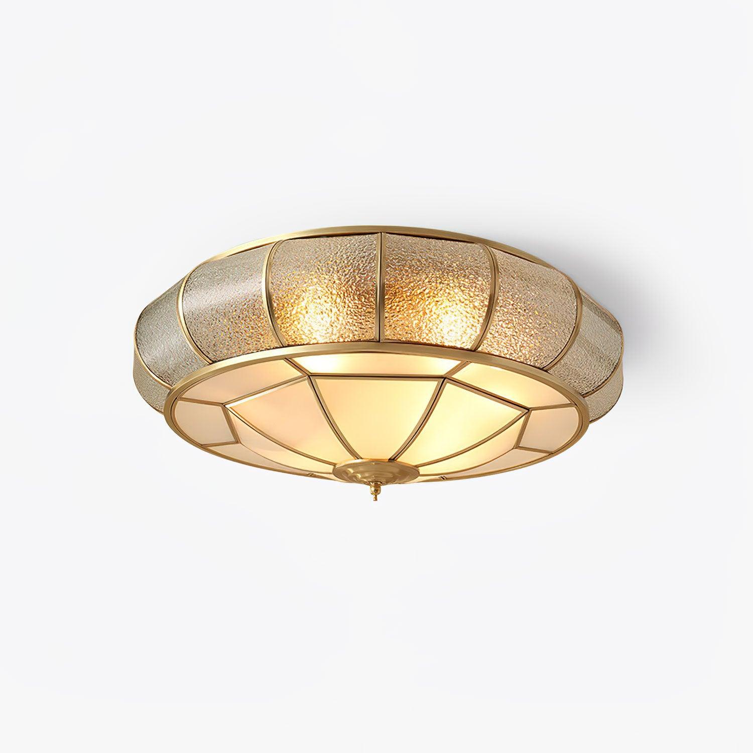 Colonial Glass Drum Ceiling Light Fixture - Vintage Style Pendant Lighting for Dining Room, Bedroom & Living Room - Elegant Home Decor with Warm Ambient Glow