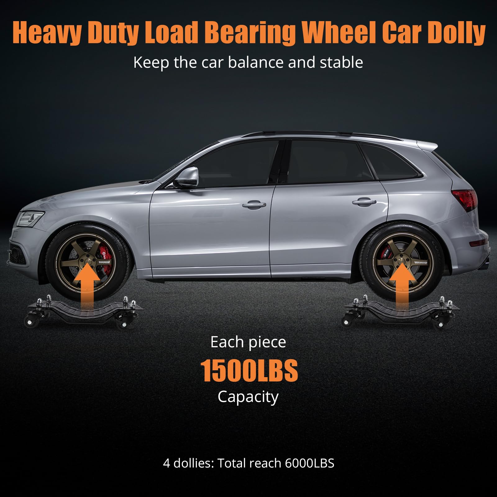 Upgraded Towallmark 4-Pack Car Dolly with Nylon Wheels - 6000lbs Capacity, 360° Rotating Vehicle Wheel Dollies for Moving Cars, Trucks, Trailers & Motorcycles (Black) - Perfect for Garage Storage, Auto Repair Shops & Vehicle Maintenance