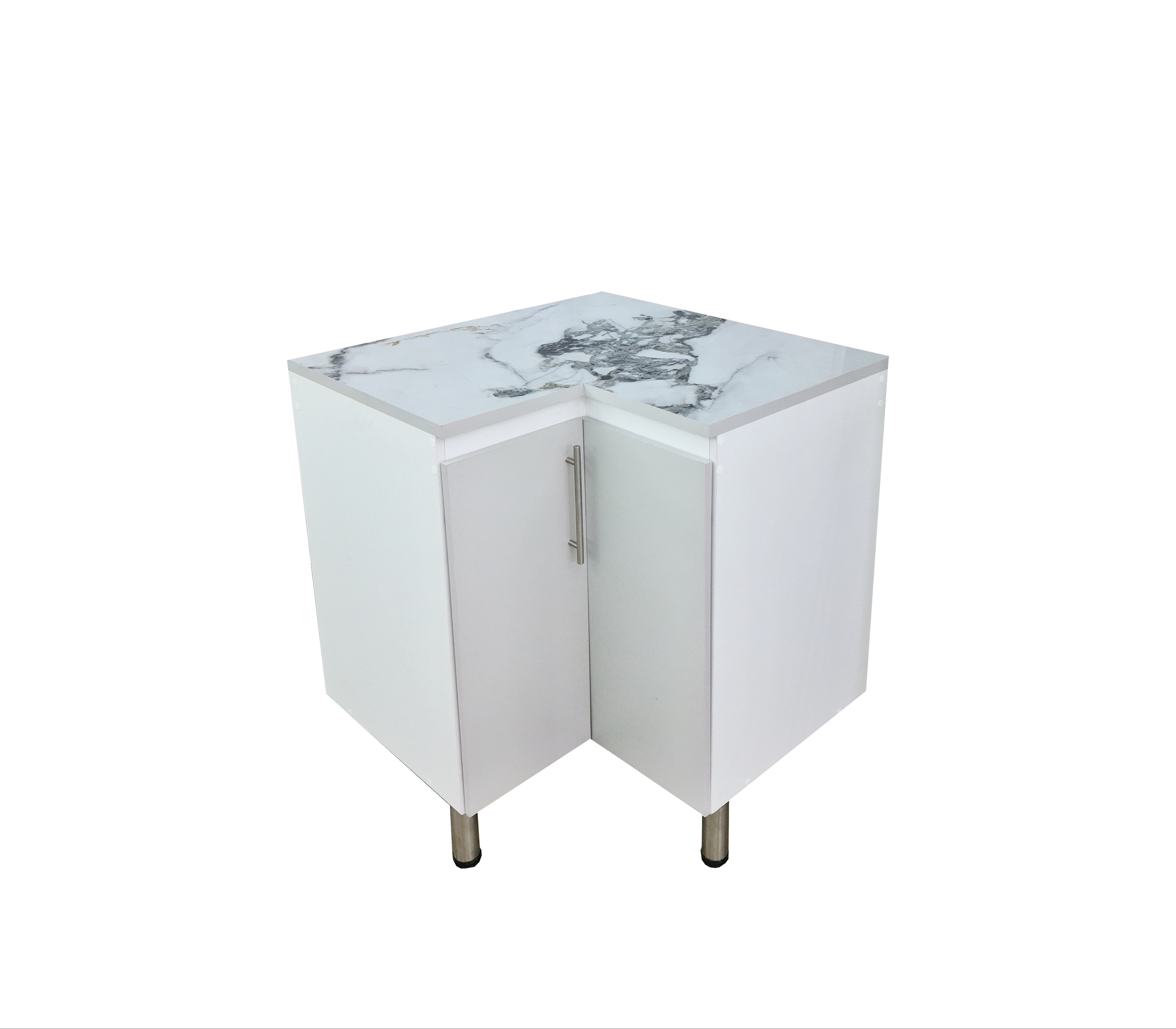 Corner Kitchen Cabinet with 2 Doors & Marble-Patterned PVC Top - Space-Saving Storage for Small Kitchens & Apartments | Durable & Stylish Home Organization Solution
