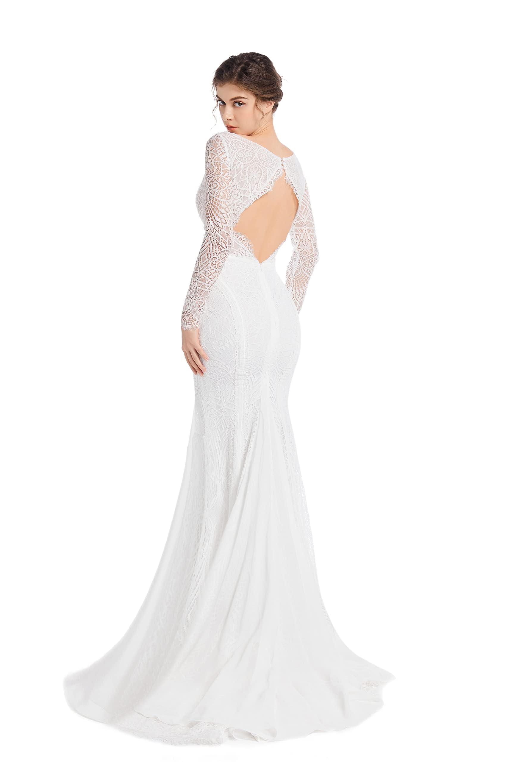 Elegant Mermaid Wedding Dresses for Bride - Boho Lace Long Sleeve Open Back Bohemian Gown | Perfect for Beach, Garden & Vintage Theme Weddings