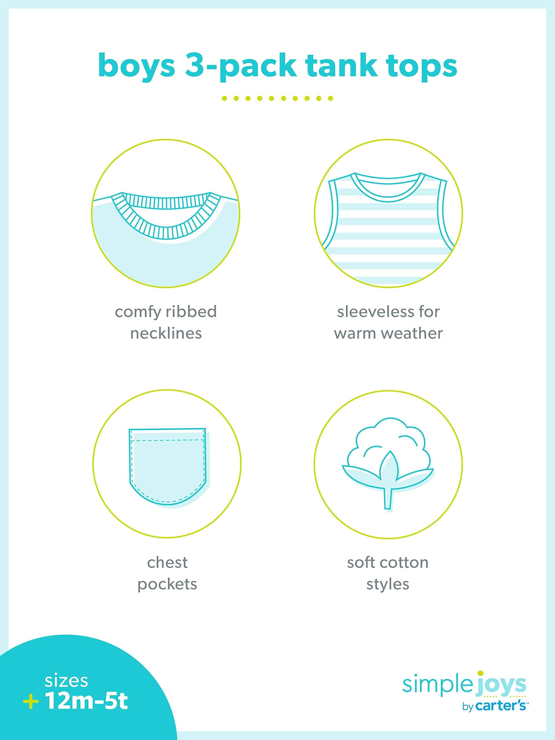 Carter's Baby Boys' 3-Pack Muscle Tank Tops - Soft Cotton Sleeveless Shirts for Toddlers | Perfect for Summer Play, Beach Outings & Casual Wear