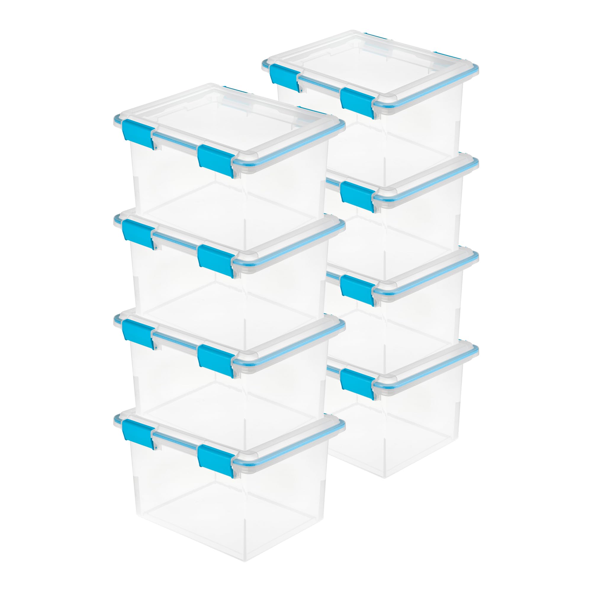 Sterilite 8-Pack 32 Quart Clear Weatherproof Storage Bins with Secure Latching Lids - Airtight Plastic Containers for Home Organization, Garage, Basement & Outdoor Use