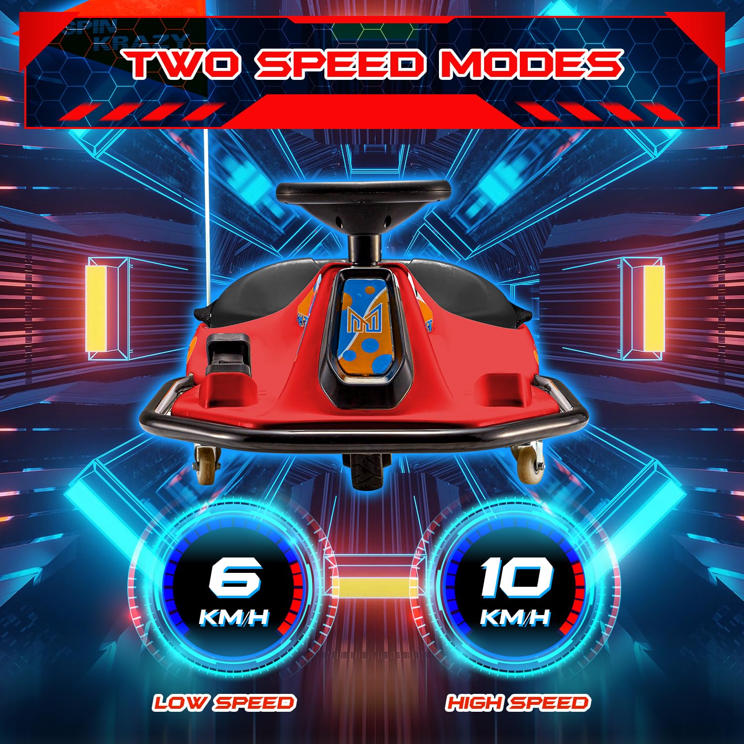 MELLCOM 24V Electric Drifting Go Kart for Kids - 360° Rotatable Wheels, Bluetooth, Music & LED Lights - Ride On Toy Car with Acceleration Pedal - Perfect for Backyard Racing, Birthday Gifts & Outdoor Play (Red)