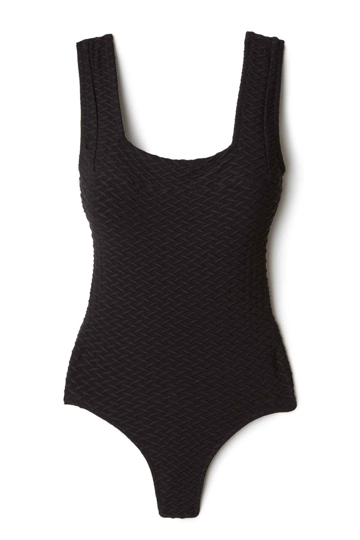 Women's Square Neck One Piece Swimsuit - Over The Shoulder Bathing Suit in Black for Beach, Pool & Vacation | Size L