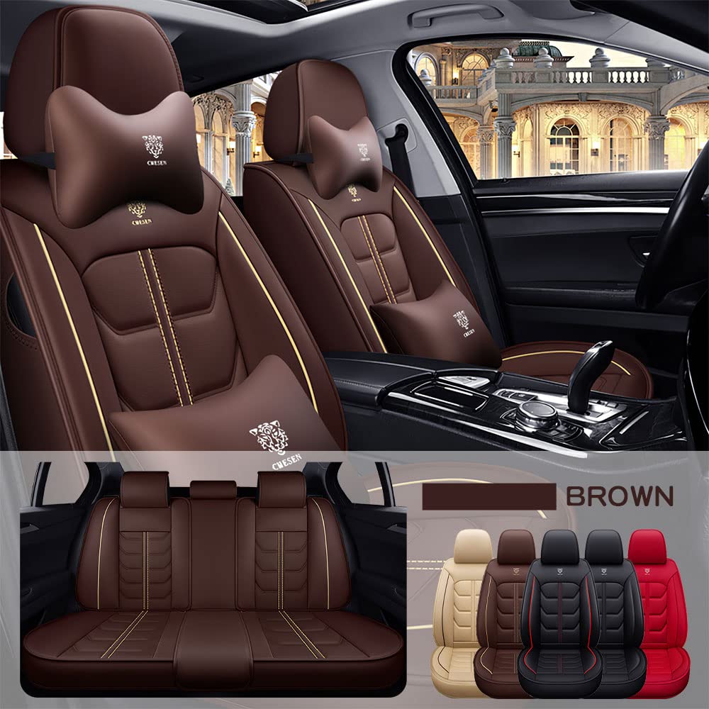 Premium PU Leather Waterproof Car Seat Covers for Toyota Prius 2010-2016 - Luxury Full Set Interior Accessories (Brown) | Perfect for Daily Commuting & Road Trips