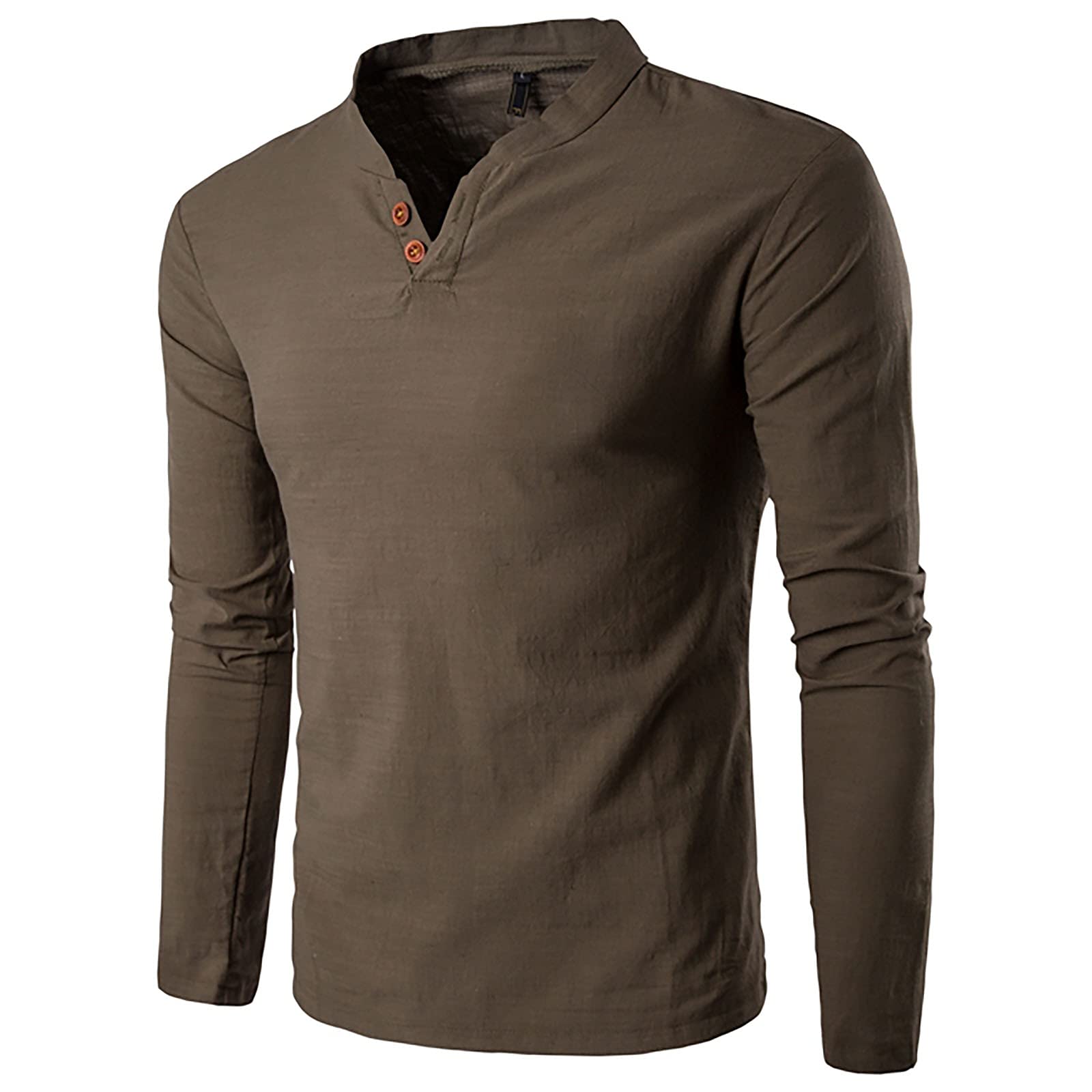 Ymosrh Men's Summer Dress Shirts - Breathable Cotton Linen Blend, Stand-Up Collar, Solid Color Button Down Long Sleeve Shirt | Perfect for Office Wear, Business Casual & Formal Occasions