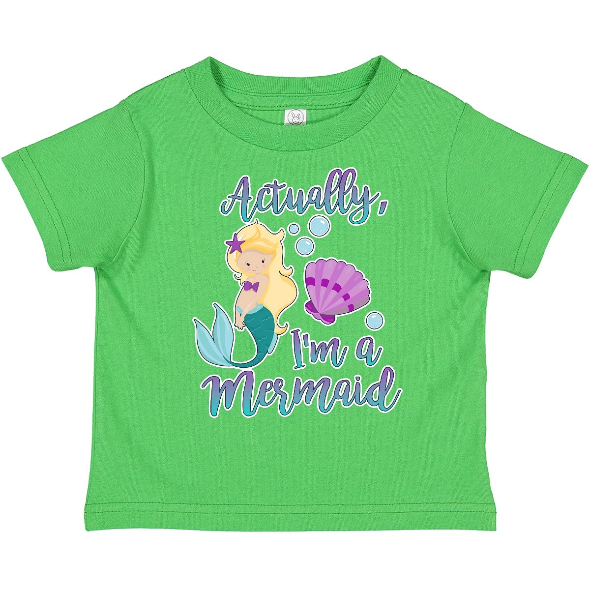 Inktastic 'Actually I'm a Mermaid' Toddler T-Shirt with Seashell & Bubbles Design - Perfect for Beach Trips, Pool Parties & Summer Outfits