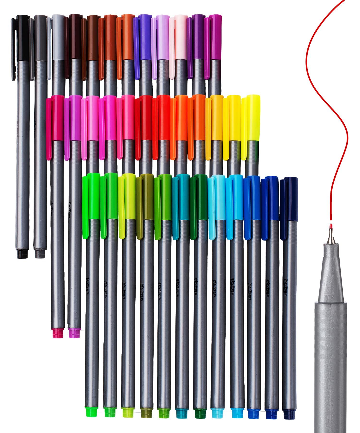 Mr. Pen 36-Pack 0.4mm Fineliner Pens - Fine Point Colored Markers for Journaling, Bible Study & Art