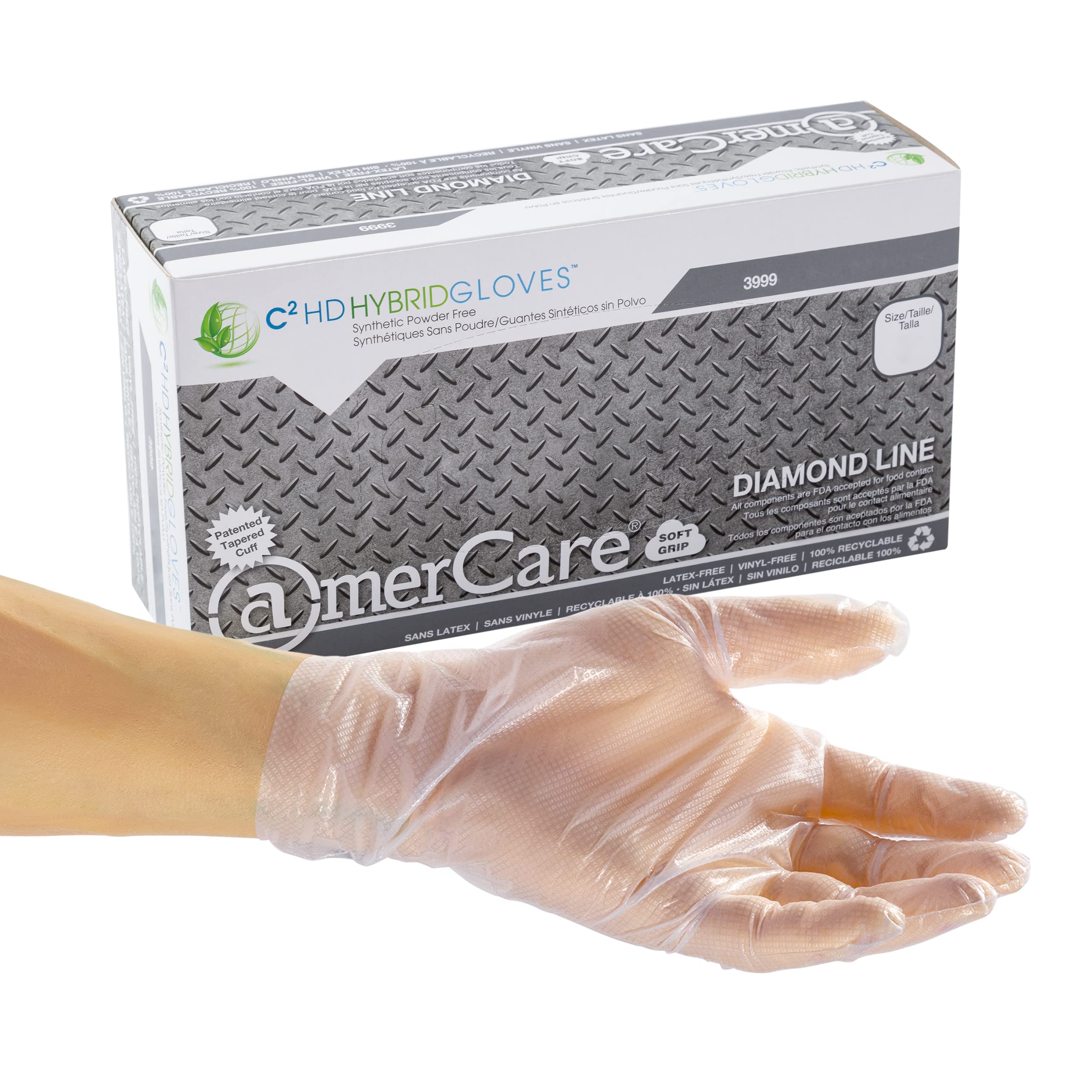 AmerCare Powder-Free Hybrid C2 HD Hybrid Gloves - Latex-Free, Durable & Comfortable for Medical, Dental, Food Handling & Cleaning Use