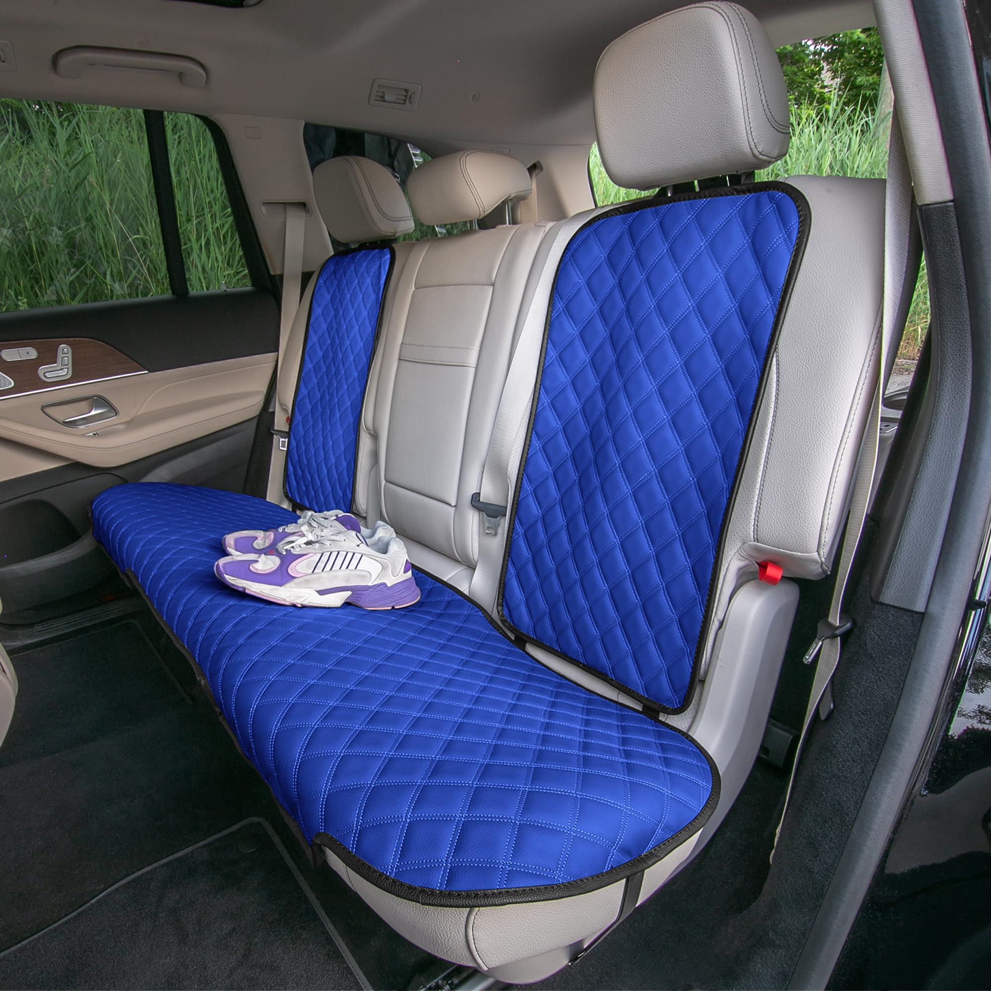 Premium FH Group Faux Leather Car Seat Covers - Universal Fit for Cars, Trucks & SUVs | Waterproof Seat Protector Cushion | Rear Seat Cover in Blue | Perfect for Road Trips, Commuting & Child Protection