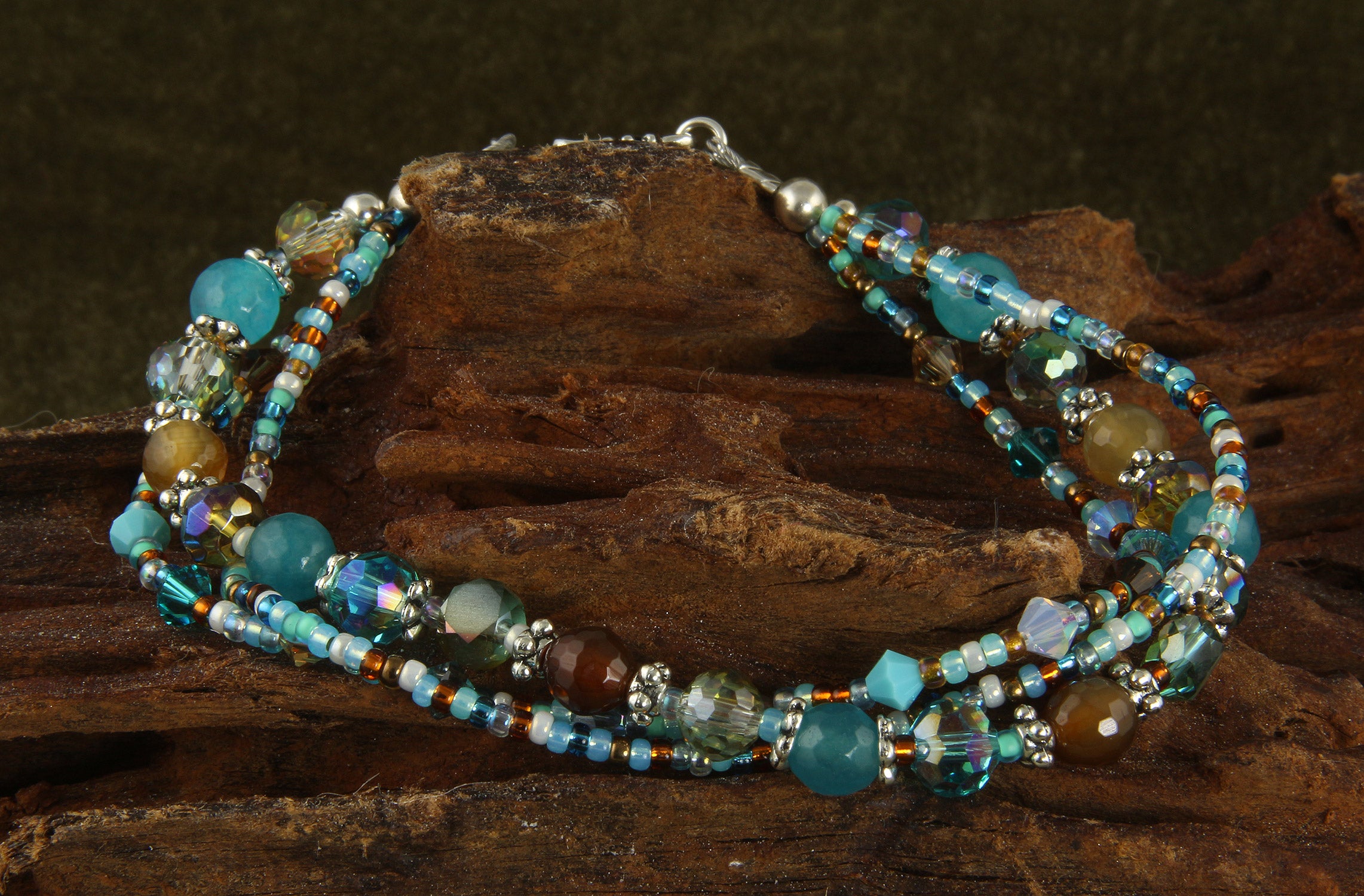 Turquoise Topaz Triple Strand Bracelet for Women - Elegant Beaded Jewelry for Parties, Weddings & Everyday Wear | Boho Chic Handmade Accessory