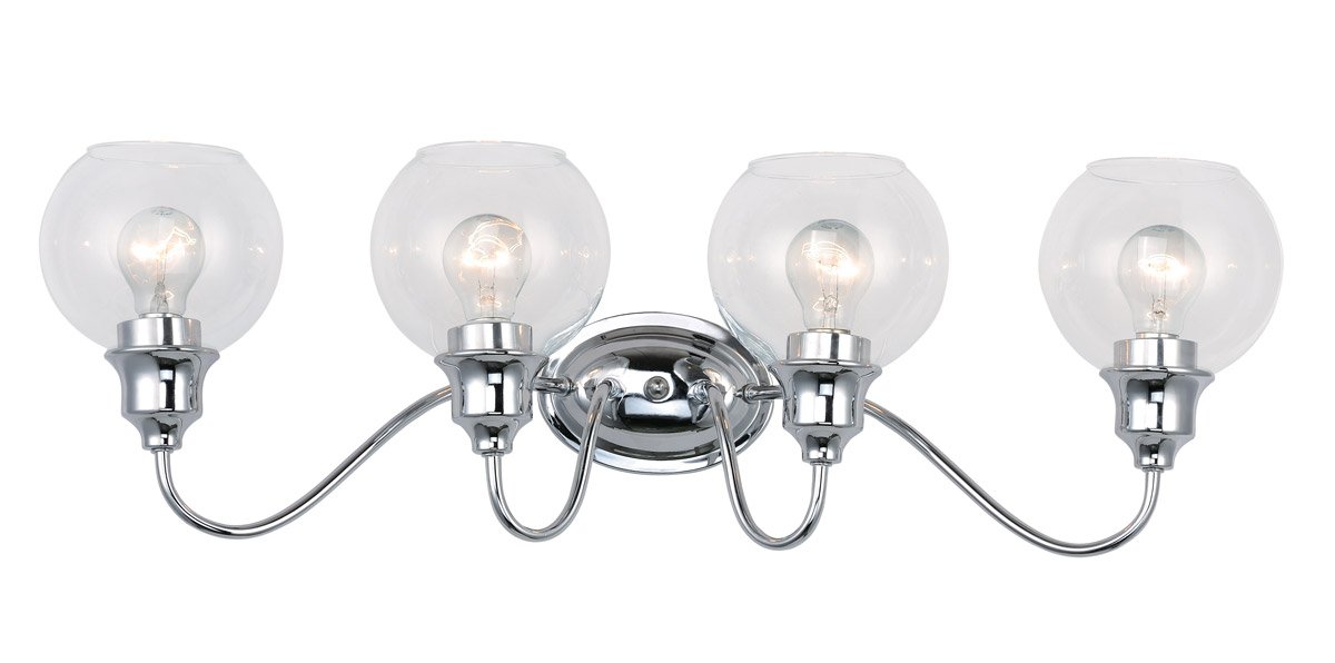 Polished Chrome 4-Light Bathroom Vanity Fixture - 31 Inch Steel & Glass Lighting with 240W MB Bulbs - Perfect for Modern Bathroom, Powder Room & Dressing Area Makeup Lighting