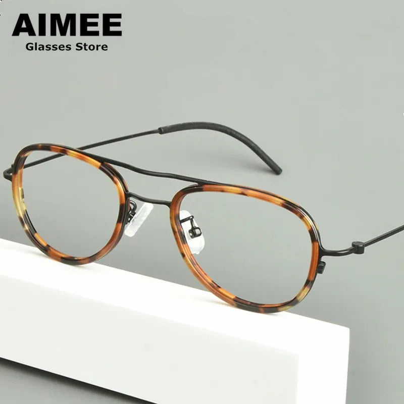 Stylish Aimee Unisex Full Rim Oval Double Bridge Titanium Acetate Eyeglasses Frame 14508 - Lightweight & Durable for Work, Reading & Everyday Fashion