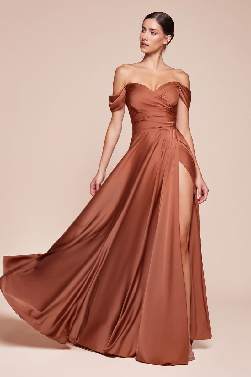 Jillian Gown Sienna - A-Line Soft Satin Off-the-Shoulder Dress for Evening Parties, Weddings & Special Occasions