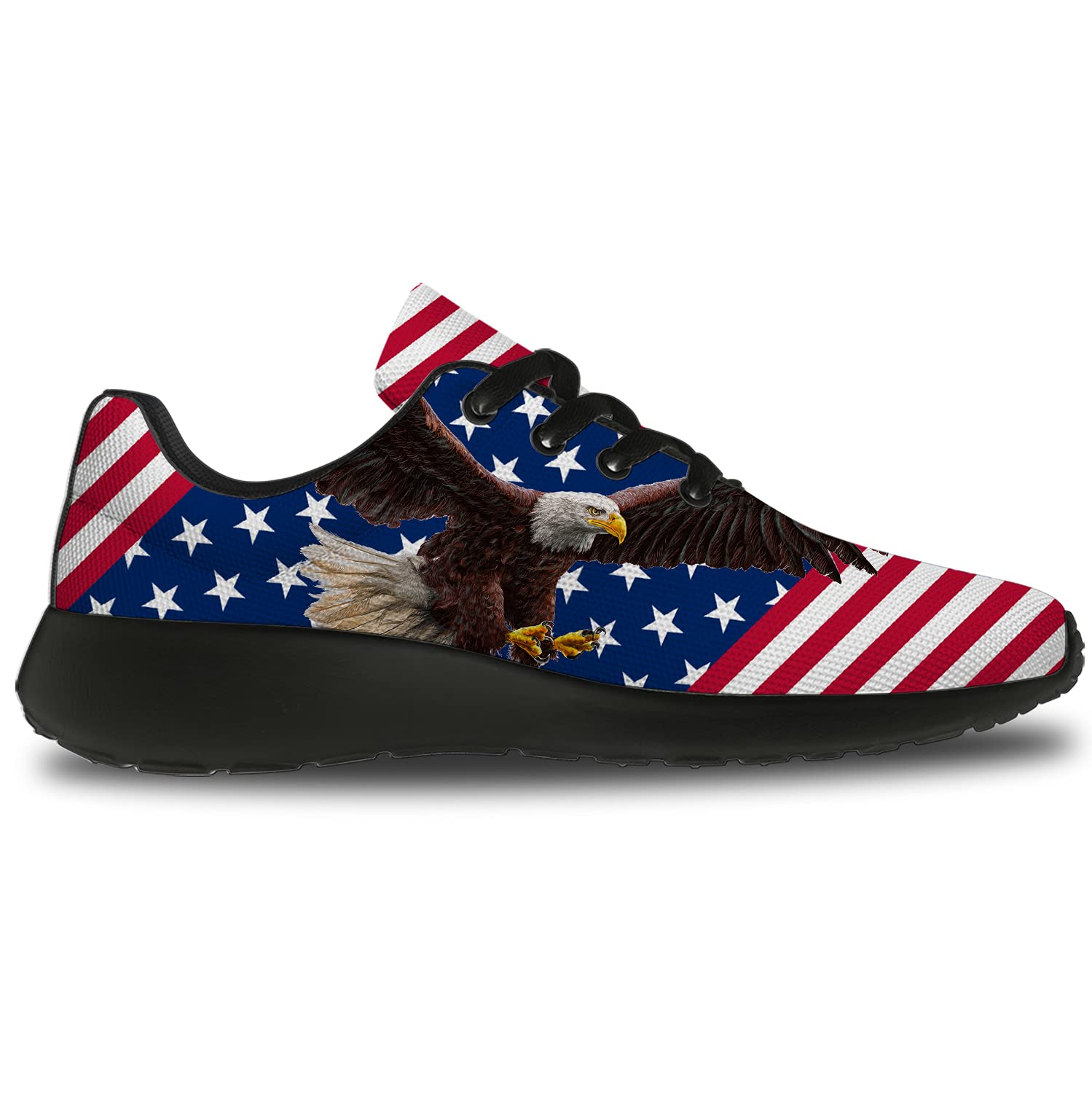 USA Flag Sneakers for Men & Women - Patriotic Running, Walking & Tennis Shoes with Bold Eagle Design - Unisex American Flag Gifts (Size 4 Men/6 Women, Black) - Perfect for 4th of July, Veterans Day & Patriotic Events