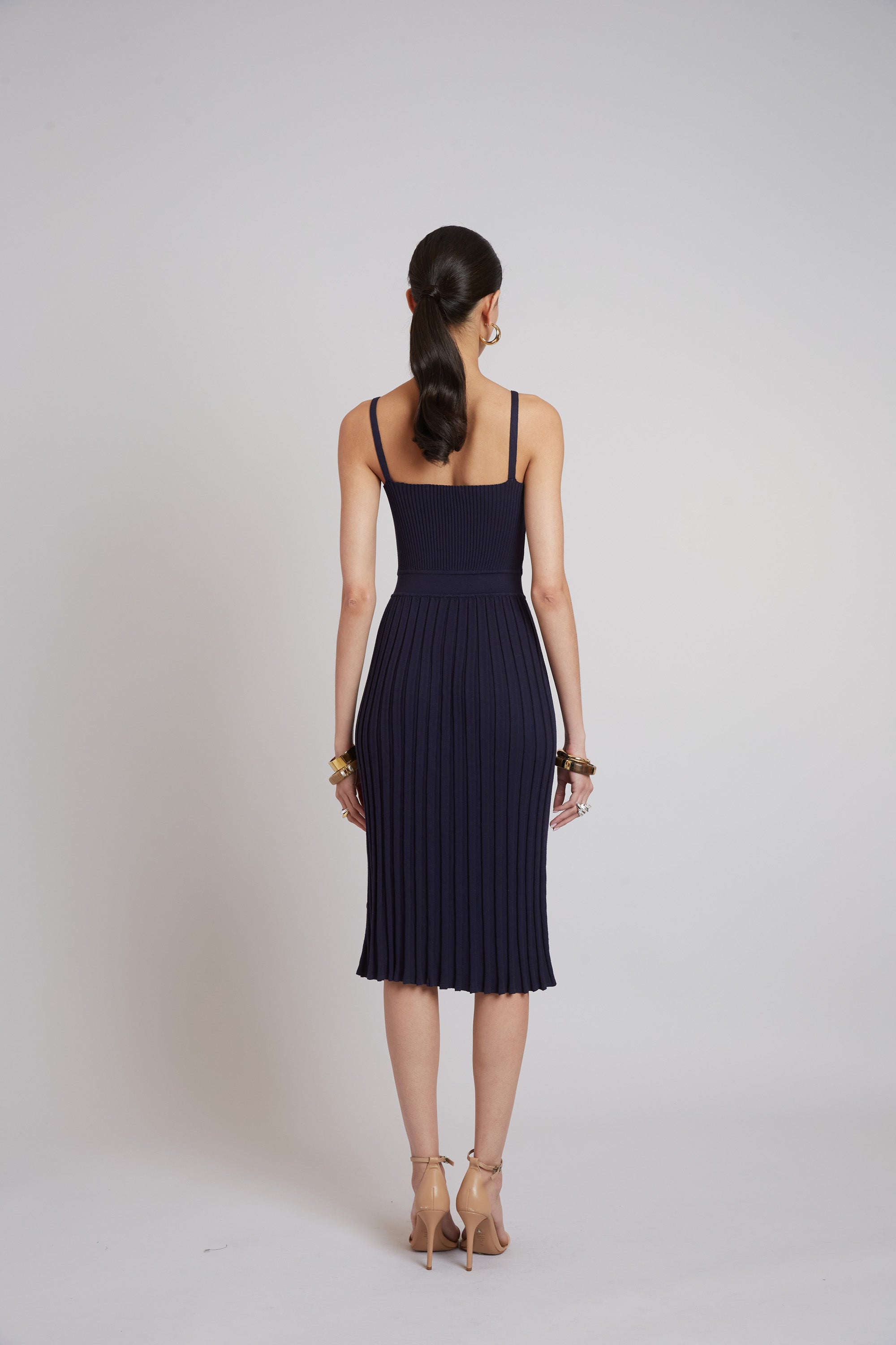 Stylish Rib Fit Flare Dress E55Xt605 in Indigo - Perfect for Casual Outings, Office Wear & Special Occasions