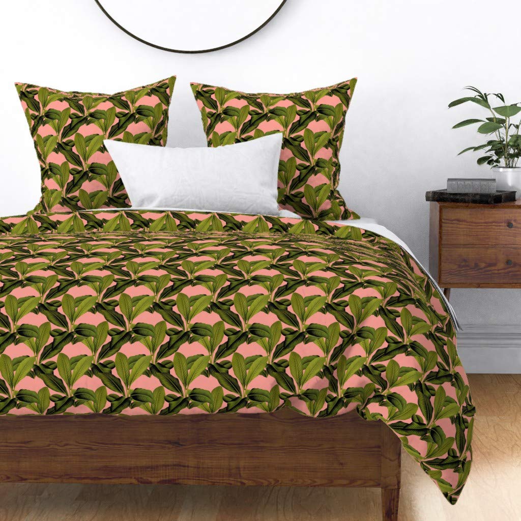 Premium Cotton Sateen Duvet Cover King/California King - Tropical Palm Leaf Jungle Print Custom Bedding Set | Soft Breathable Summer Bed Sheets for Girls Room, Rainforest Theme Home Decor