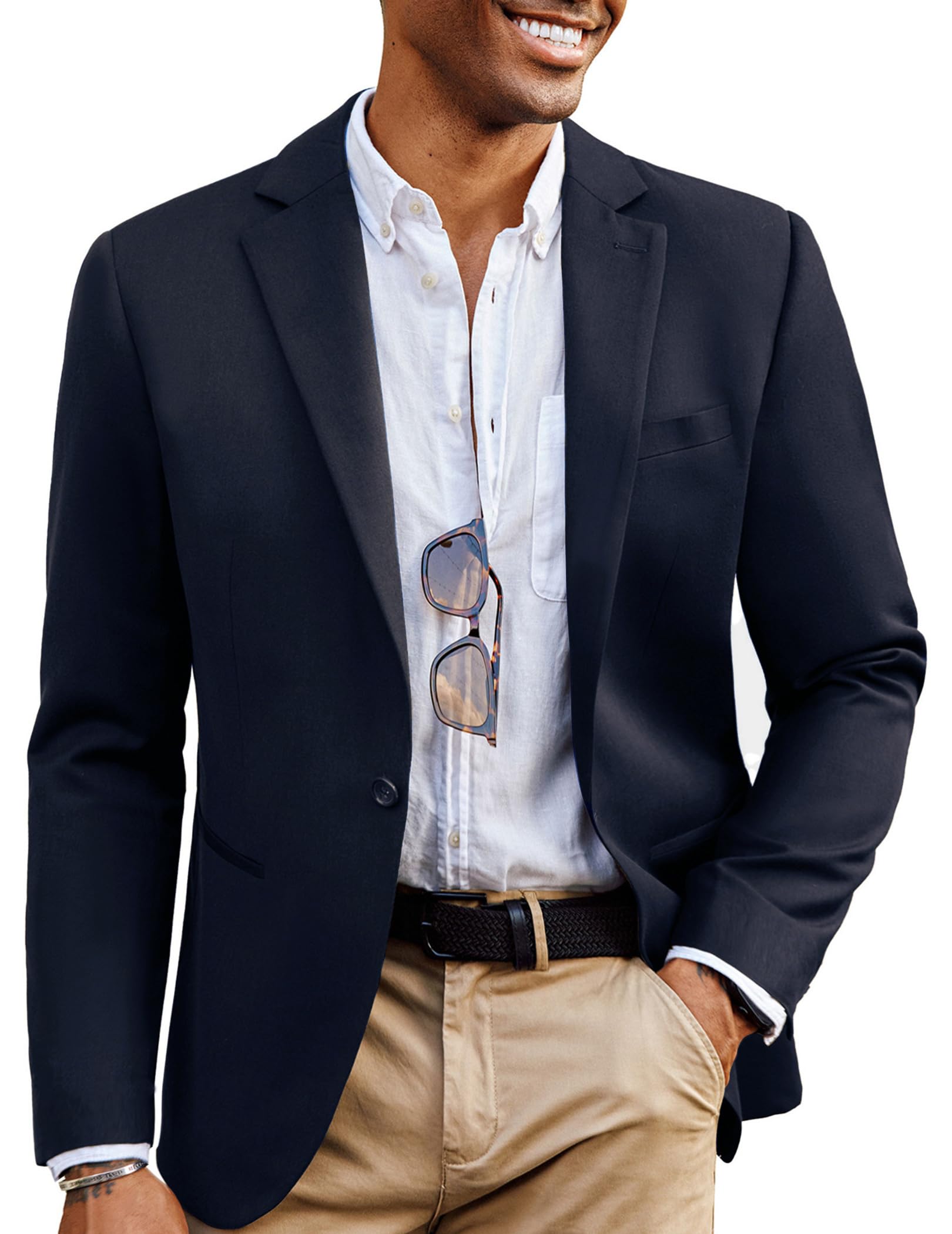 PJ PAUL JONES Men's Lightweight Wool Blend Blazer Jacket - Single Button Casual Sport Coat for Business & Office Wear | Perfect for Work, Weddings & Formal Events