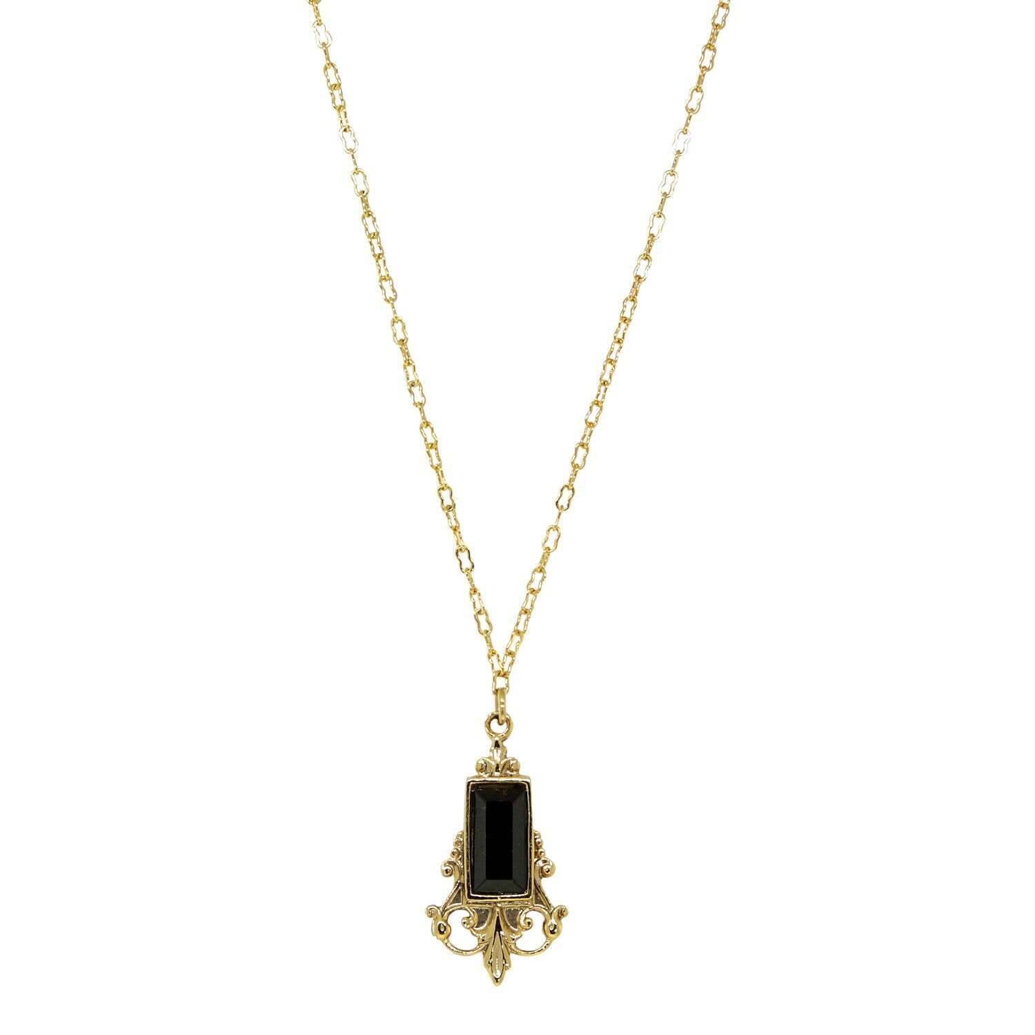 1928 Black Pendant Necklace - 16 Inch Chain for Women, Elegant Gothic Jewelry for Evening Parties & Date Nights