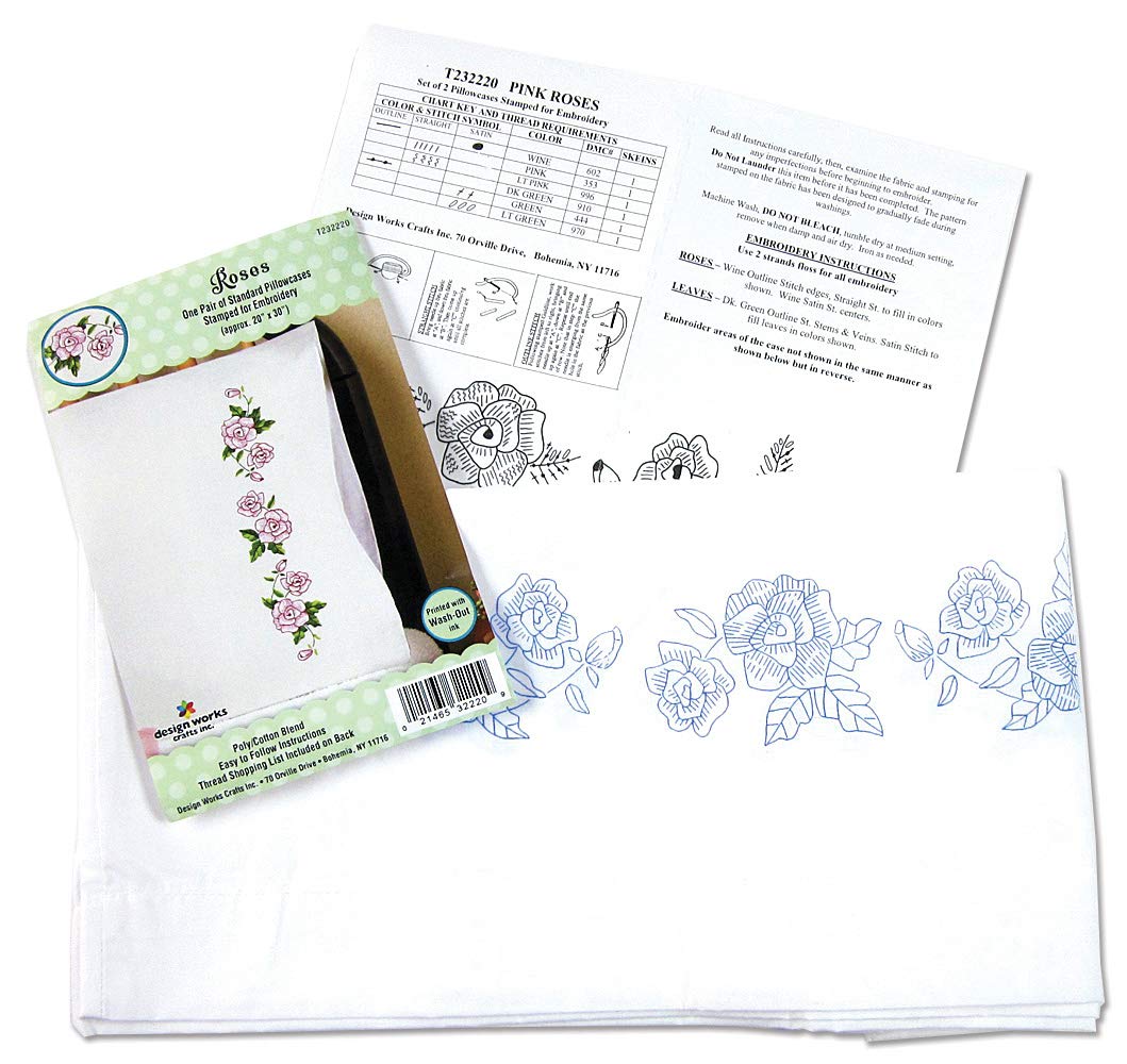 Tobin Design Works Premium Stamped Pillowcases for Embroidery - Set of 2 White Cotton Pillow Covers with Floral Patterns - Perfect for DIY Embroidery Projects, Home Decor & Gift Giving